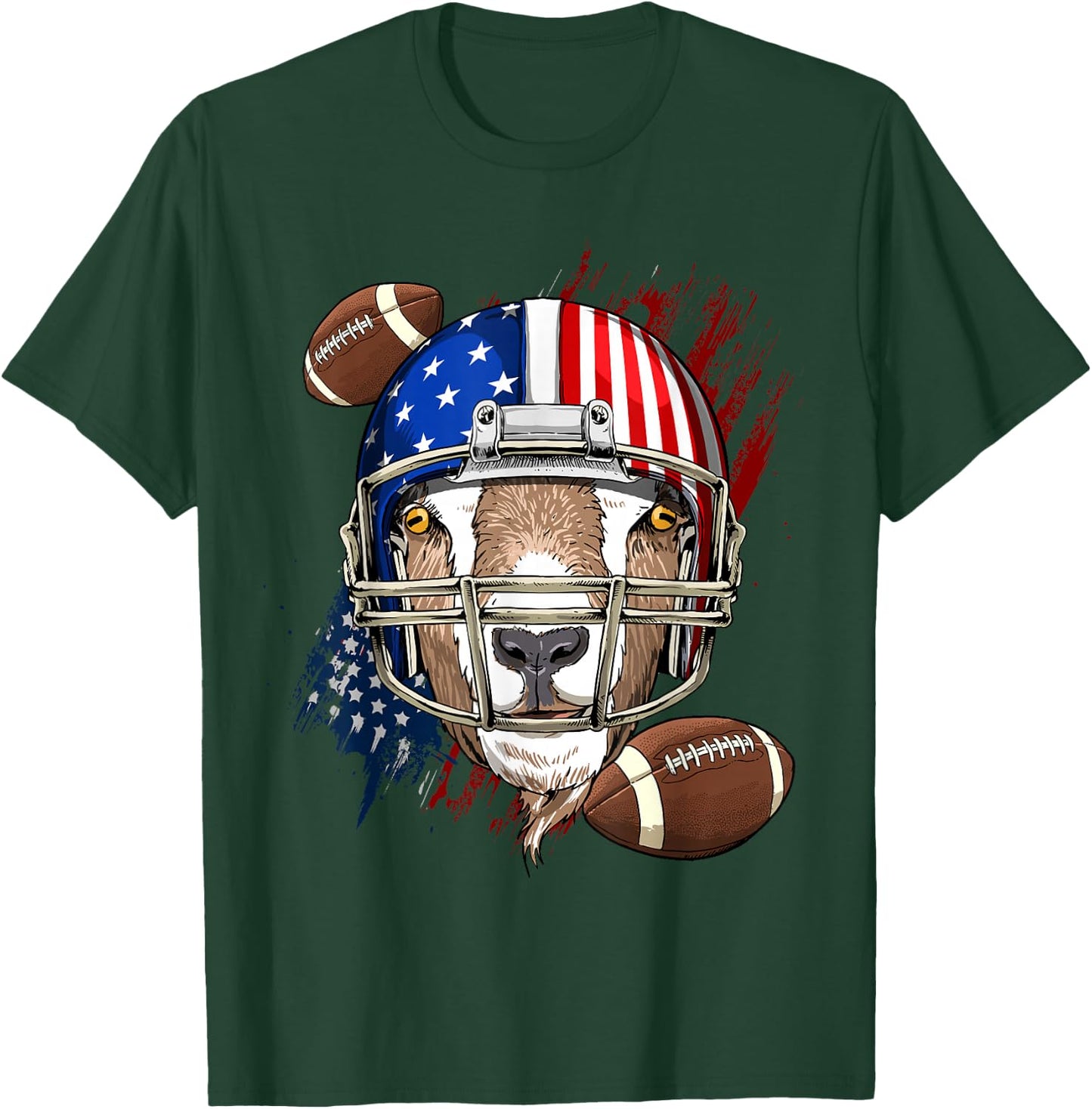 Goat American Football Goat Lovers USA Flag T-Shirt - T-Shirt | Forest
