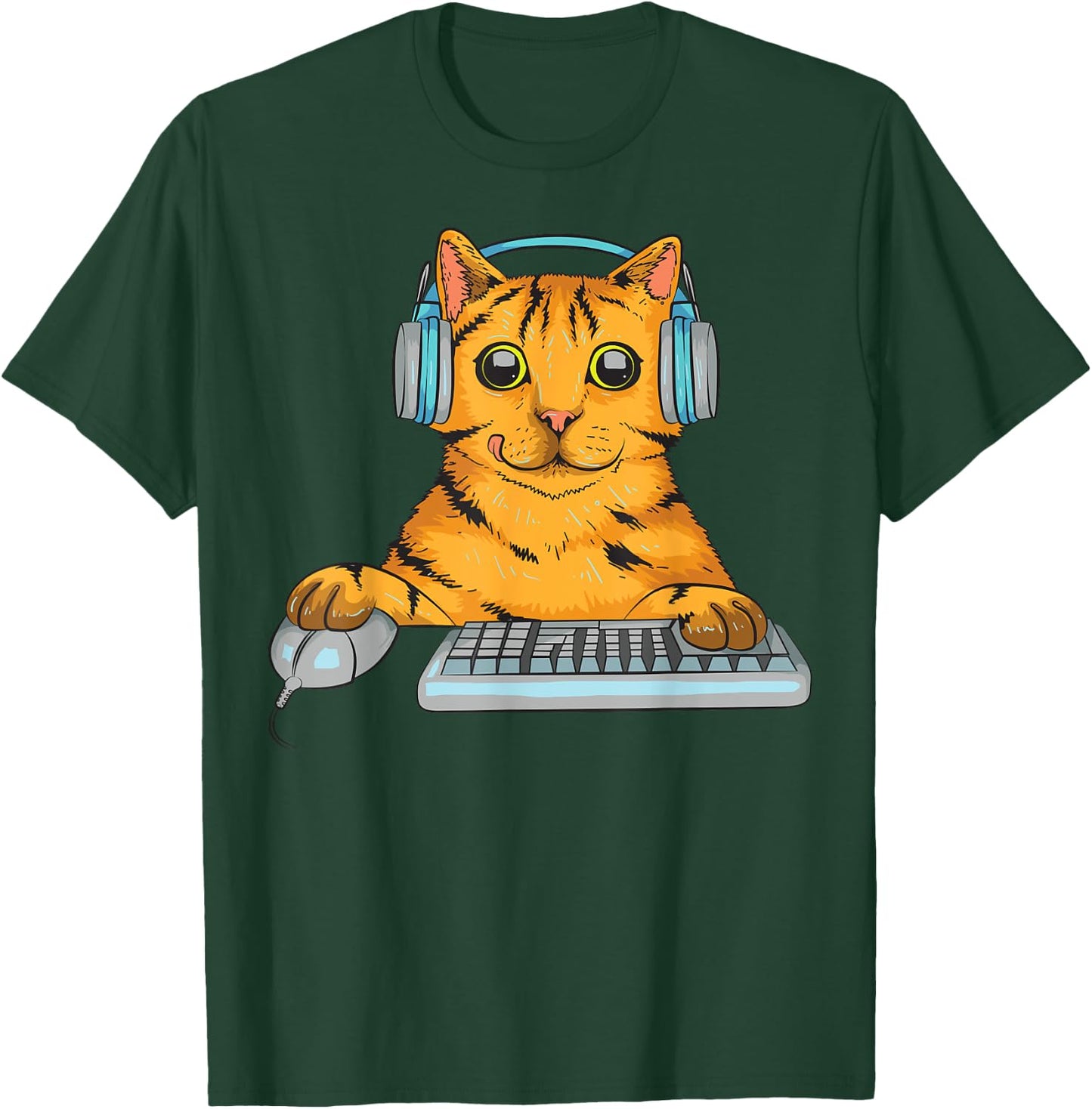 Cute Cat Gamer Gift | Funny Kitten Computer Game Playing T-Shirt - T-Shirt | Forest