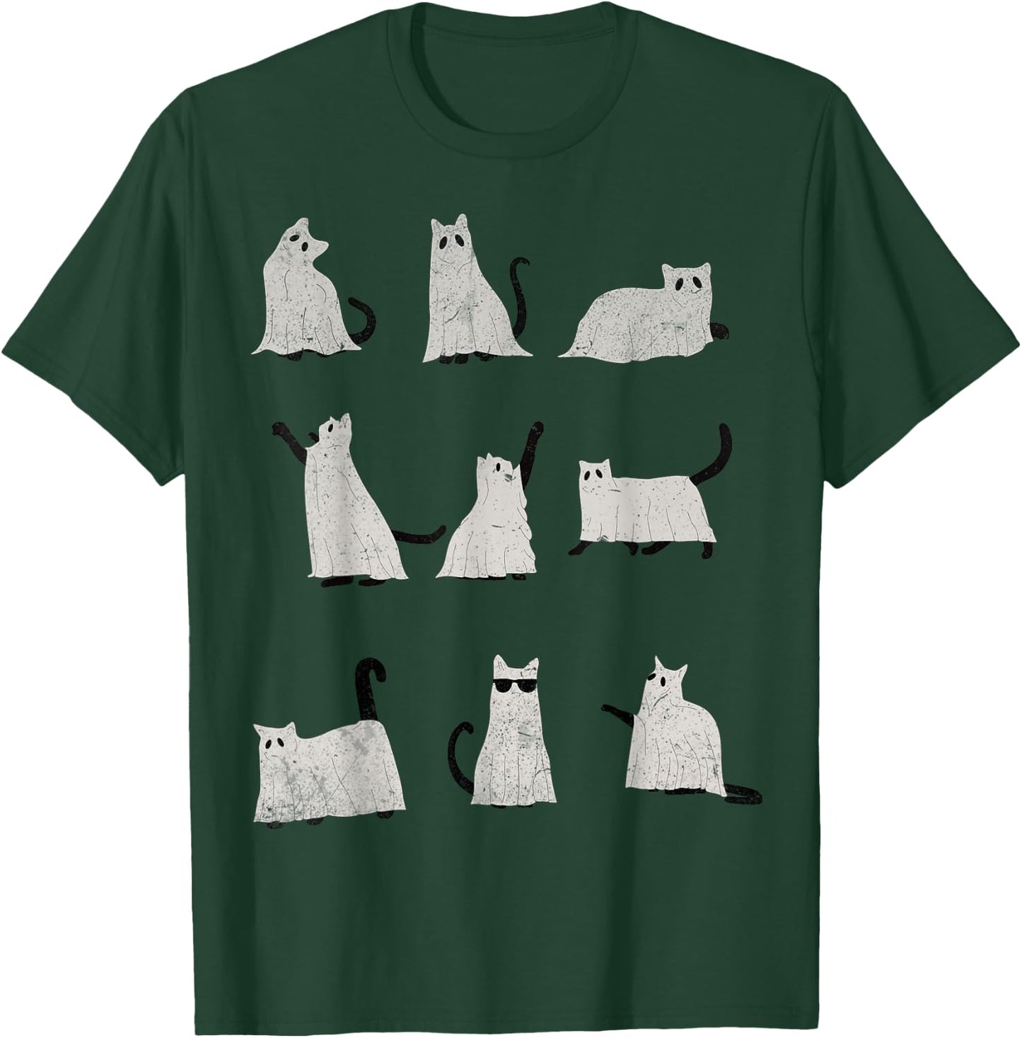 Scary Boo Cute Ghost Cat Kitty Vintage Halloween Costume Women Kids T-Shirt - T-Shirt | Forest