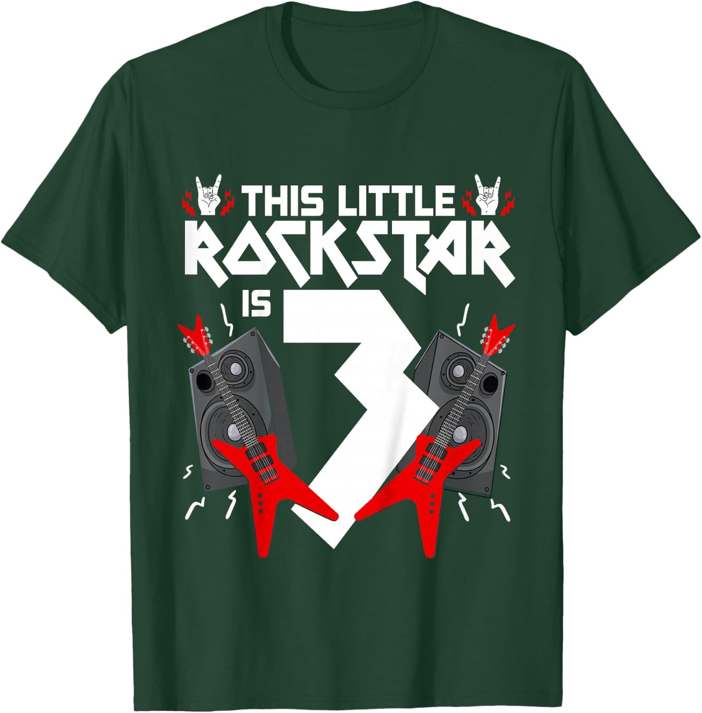 3 Year Old Rock And Roll Star Birthday Party Guitar 3rd Gift T-Shirt - T-Shirt | Forest
