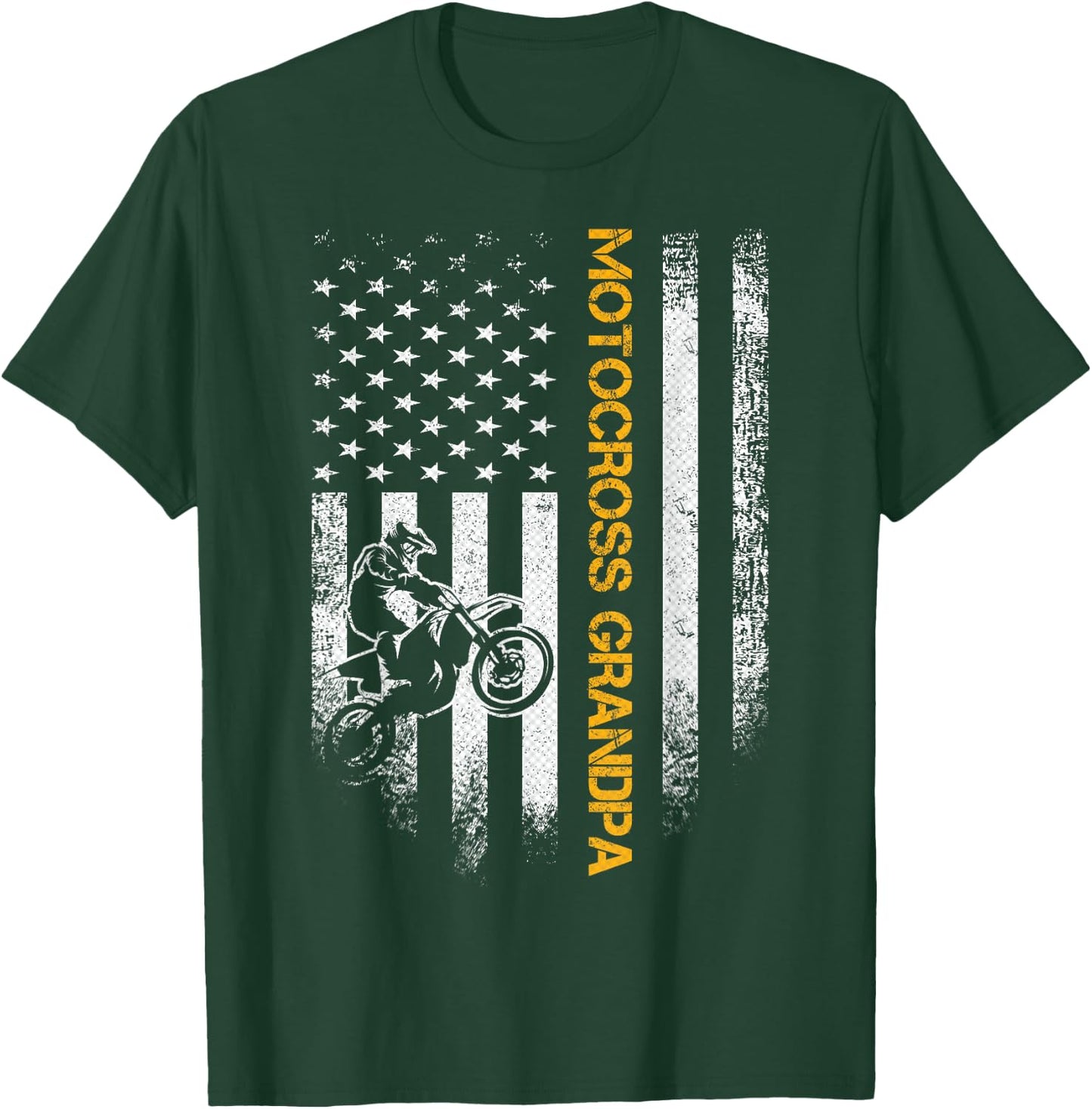American Flag Proud Motocross Dirt Bike Grandpa Silhouette Women Men T-Shirt - T-Shirt | Forest