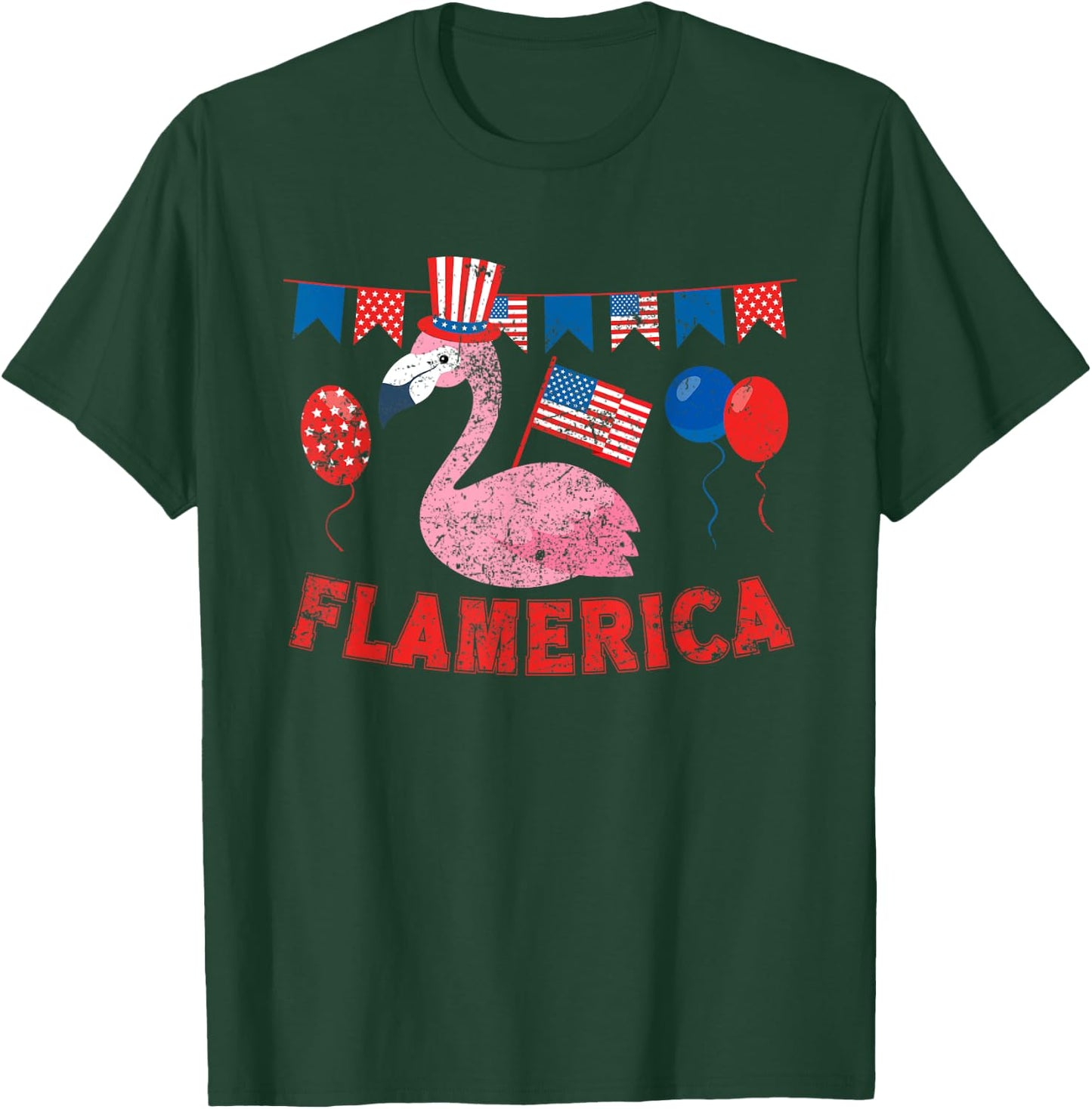 Flamerica American Patriotic Flamingo Flag Fourth Of July T-Shirt - T-Shirt | Forest
