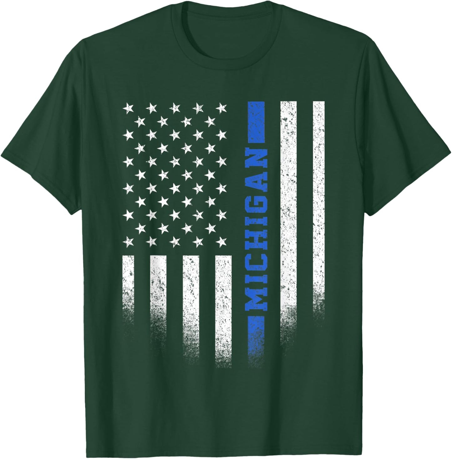 Michigan Blue Line US Flag State MI Police Officer T-Shirt - T-Shirt | Forest