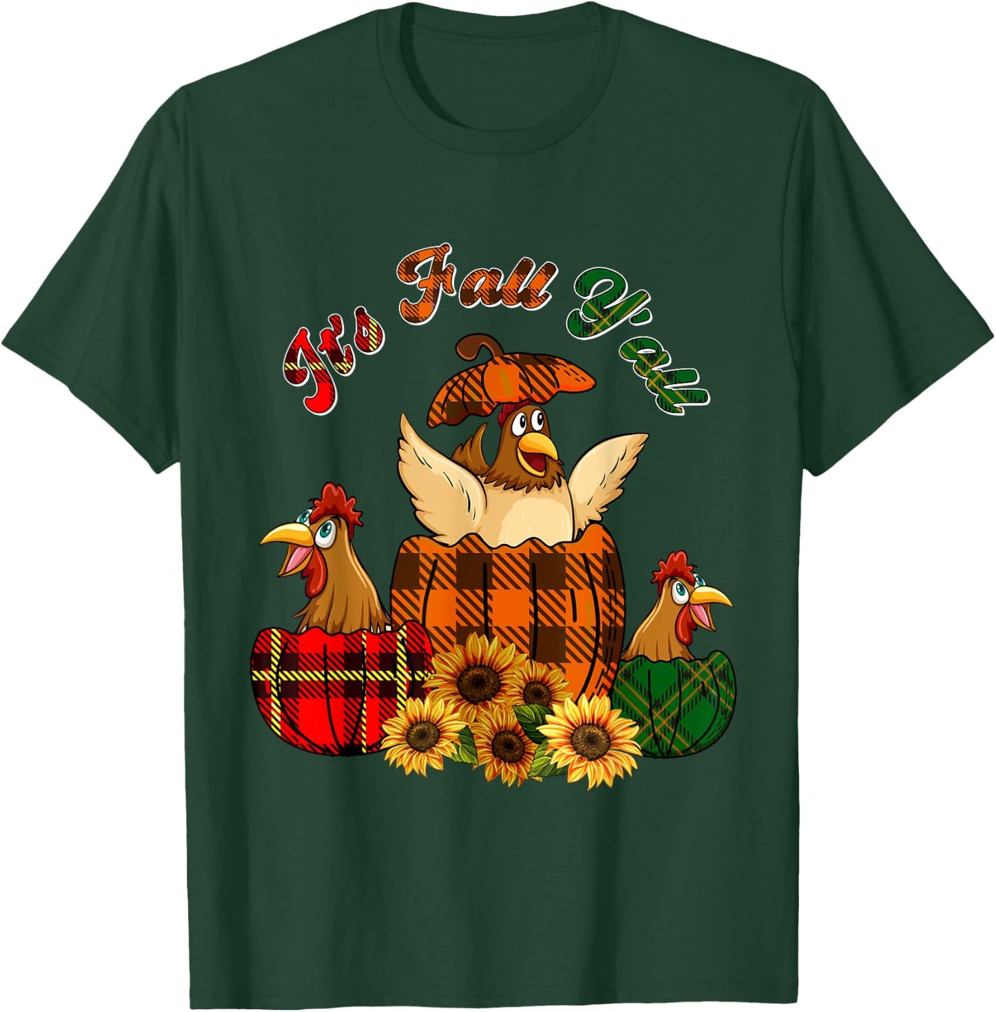 It's Autumn Y'all Thanksgiving Chickens Inside Fall Pumpkins T-Shirt - T-Shirt | Forest