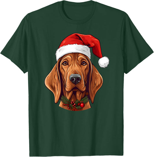 Redbone Coonhound Santa Hat Christmas Sweater Pet Dogs T-Shirt - T-Shirt | Forest