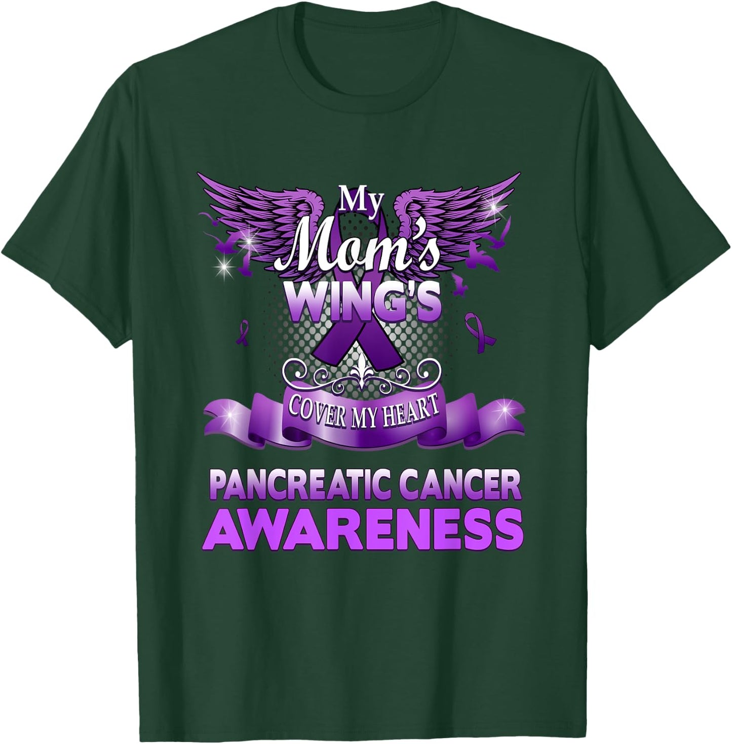 My Mom's Wings Cover My Heart Pancreatic Cancer Awareness T-Shirt - T-Shirt | Forest