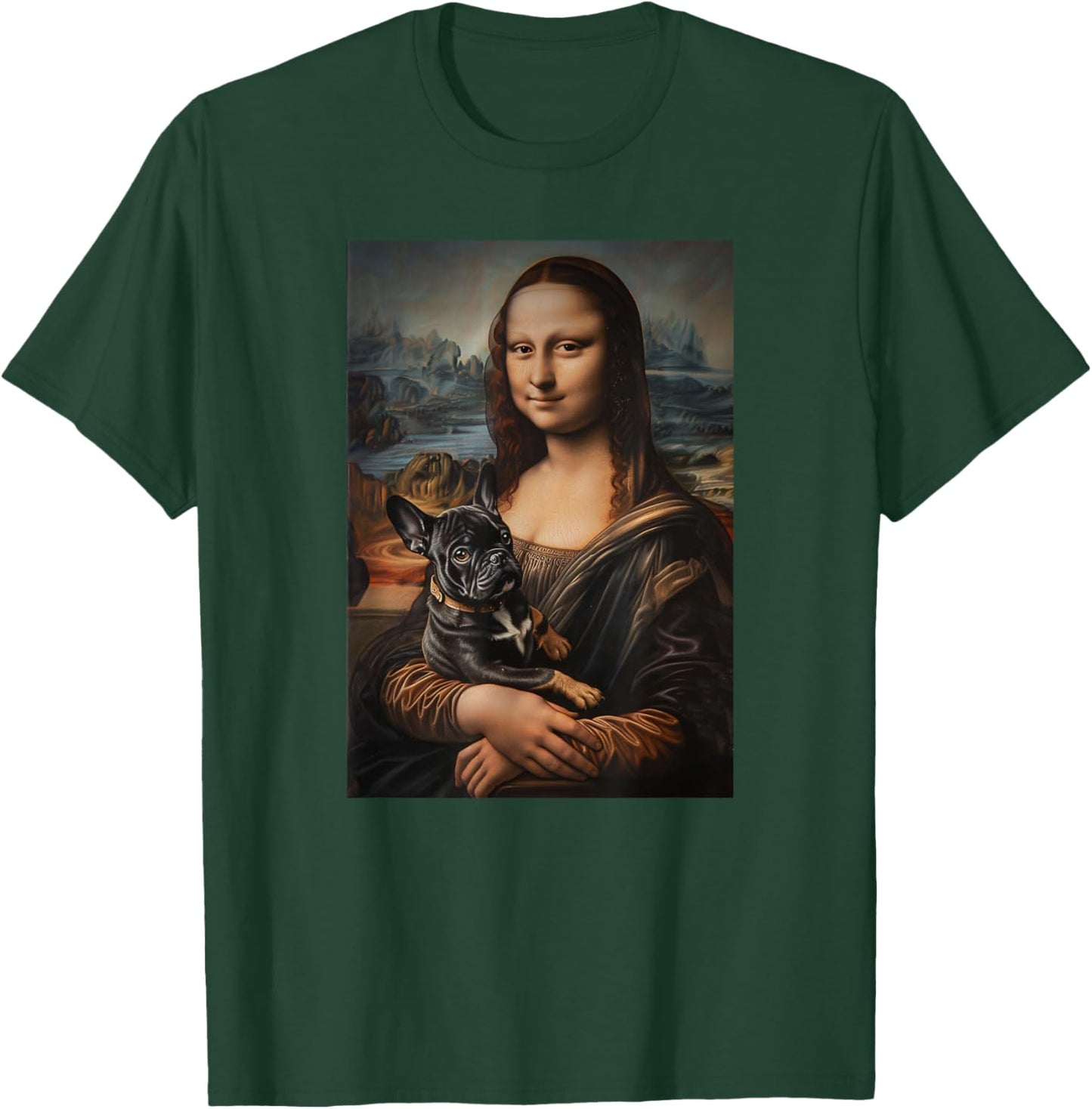 French Bulldog Mona Lisa Painting Art Dog Mom Dad Men Women Kids T-Shirt - T-Shirt | Forest