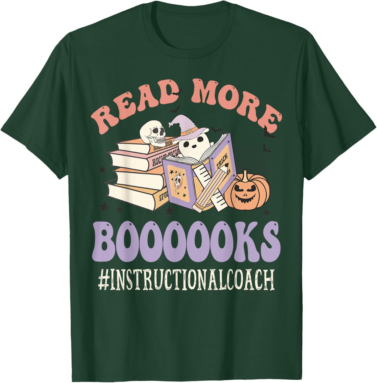 Instructional Coach Halloween Read More Books Ghost Groovy T-Shirt - T-Shirt | Forest