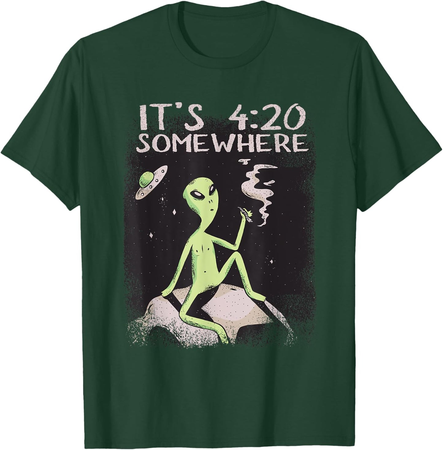 Funny Its 4:20 Somewhere Cosmic Being Smoking UFO Alien T-Shirt - T-Shirt | Forest