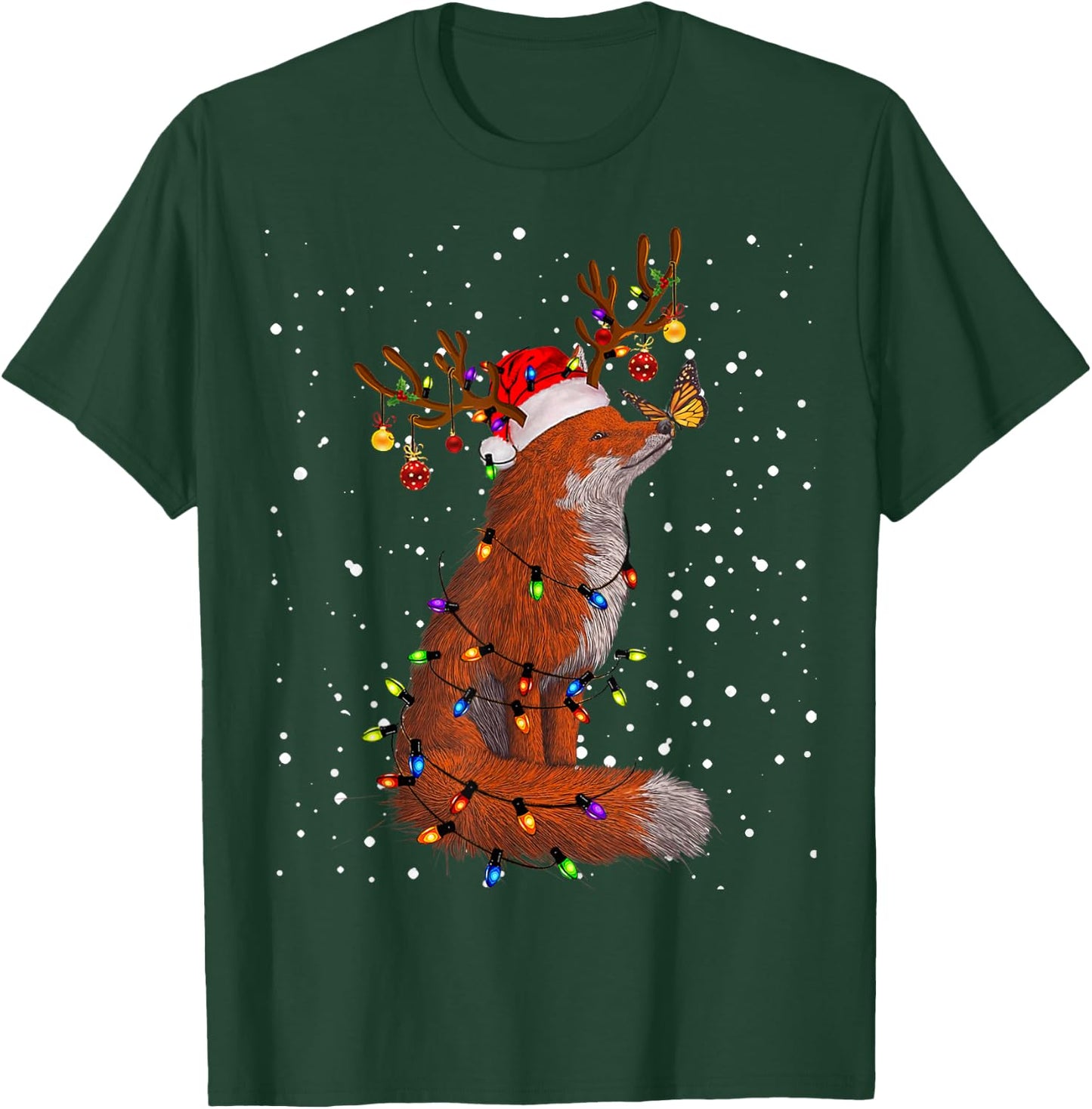 Santa Fox Tangled Up In Christmas Tree Lights Foxes Lover PJ T-Shirt - T-Shirt | Forest