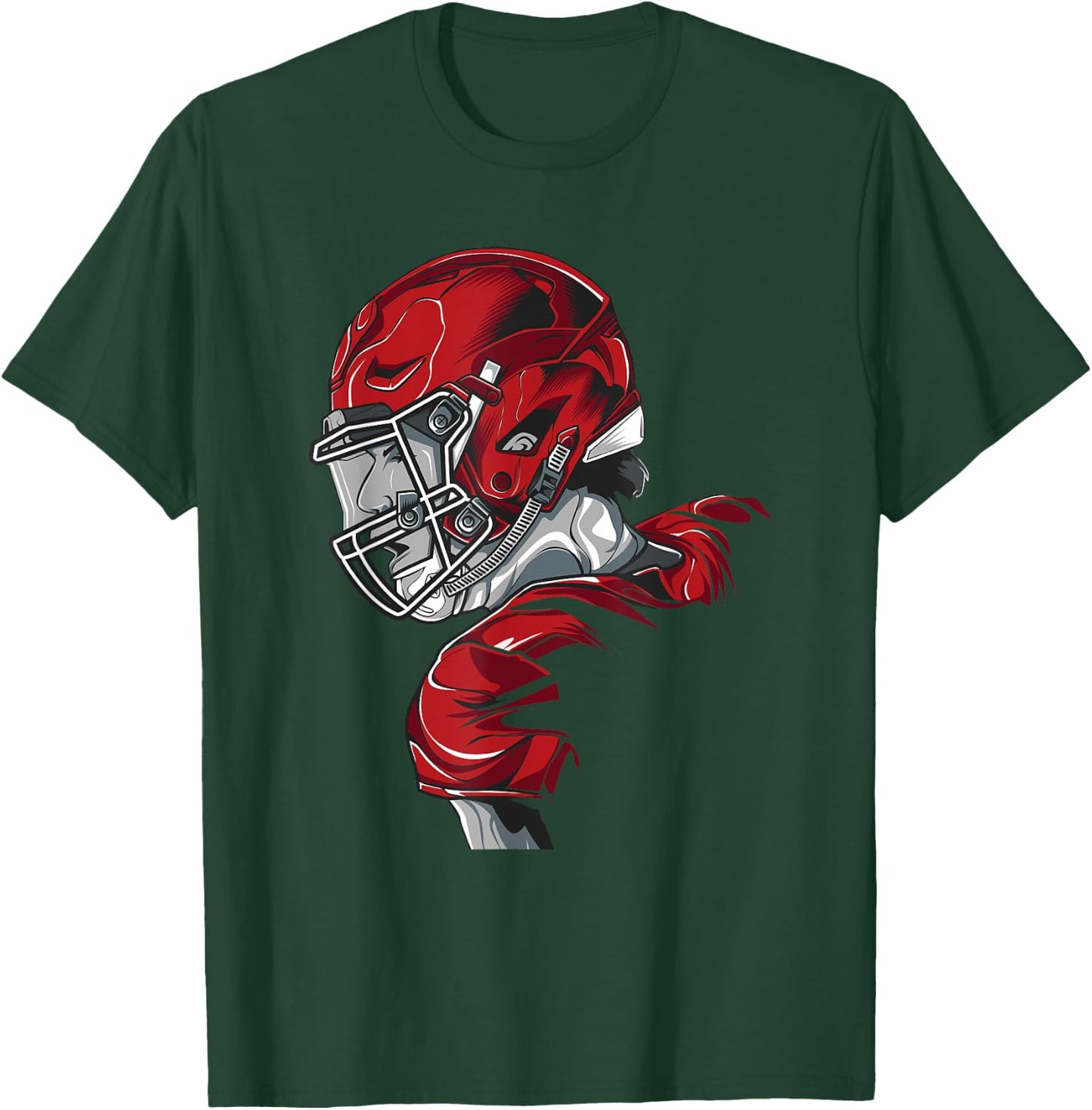 Young Quarterback Football Player in red with a Helmet T-Shirt - T-Shirt | Forest