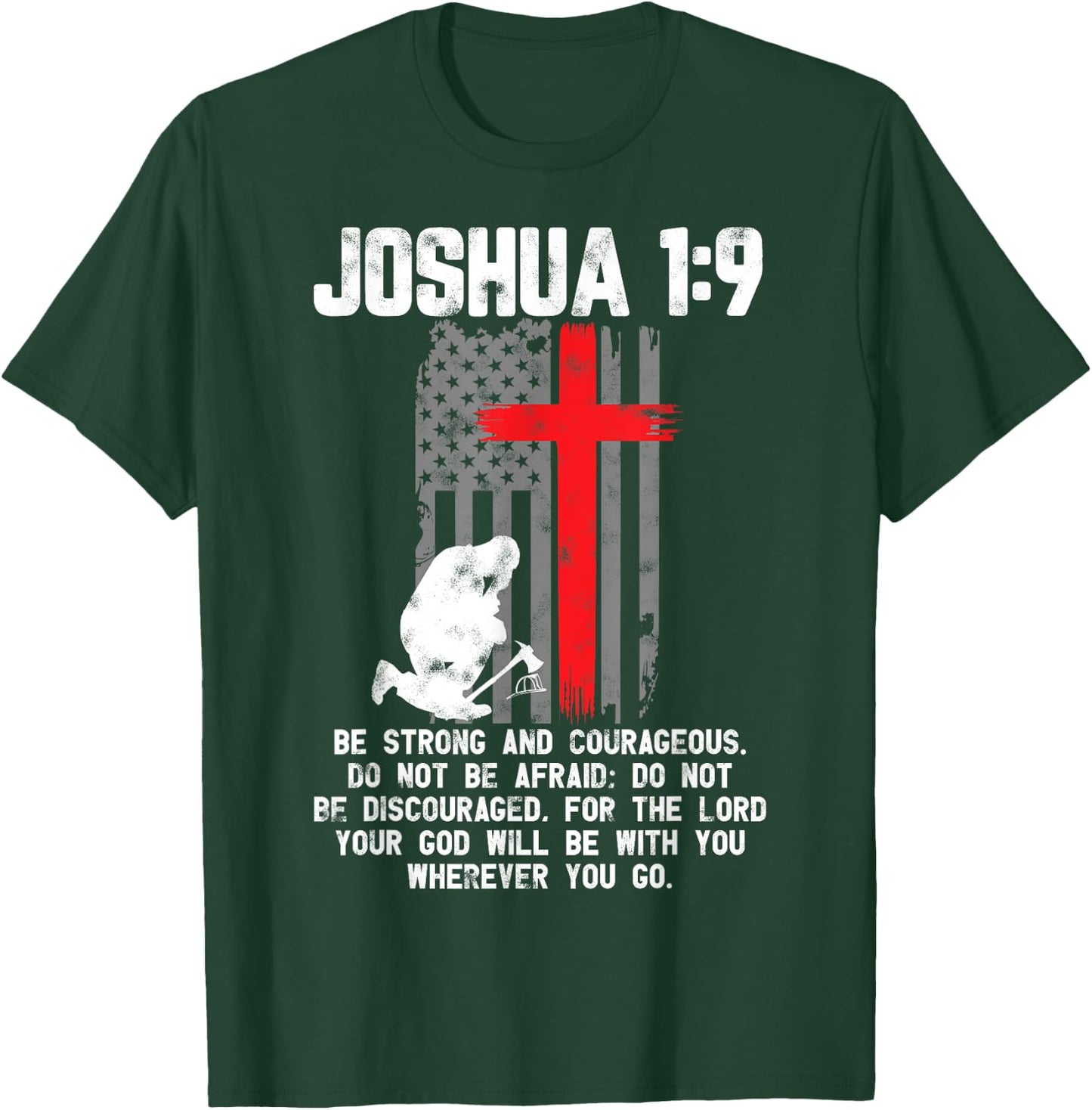 Thin Red Line Firefighter Cross Bible Verse Christian T-Shirt - T-Shirt | Forest