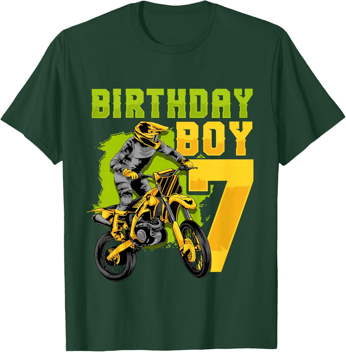 7th Birthday Gift Party Motocross Dirt Bike Racer 7 Years T-Shirt - T-Shirt | Forest