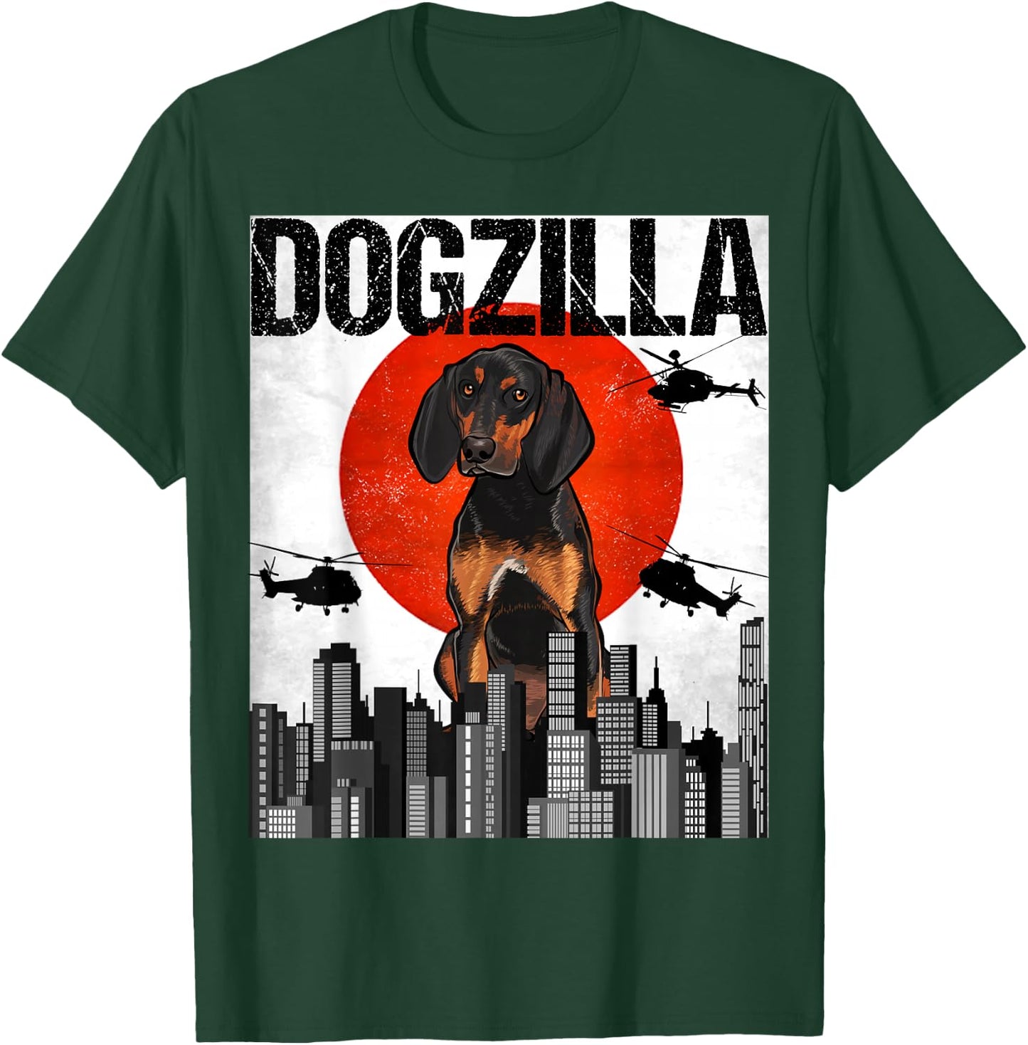 Funny Vintage Japanese Dogzilla Black and Tan Coonhound T-Shirt - T-Shirt | Forest