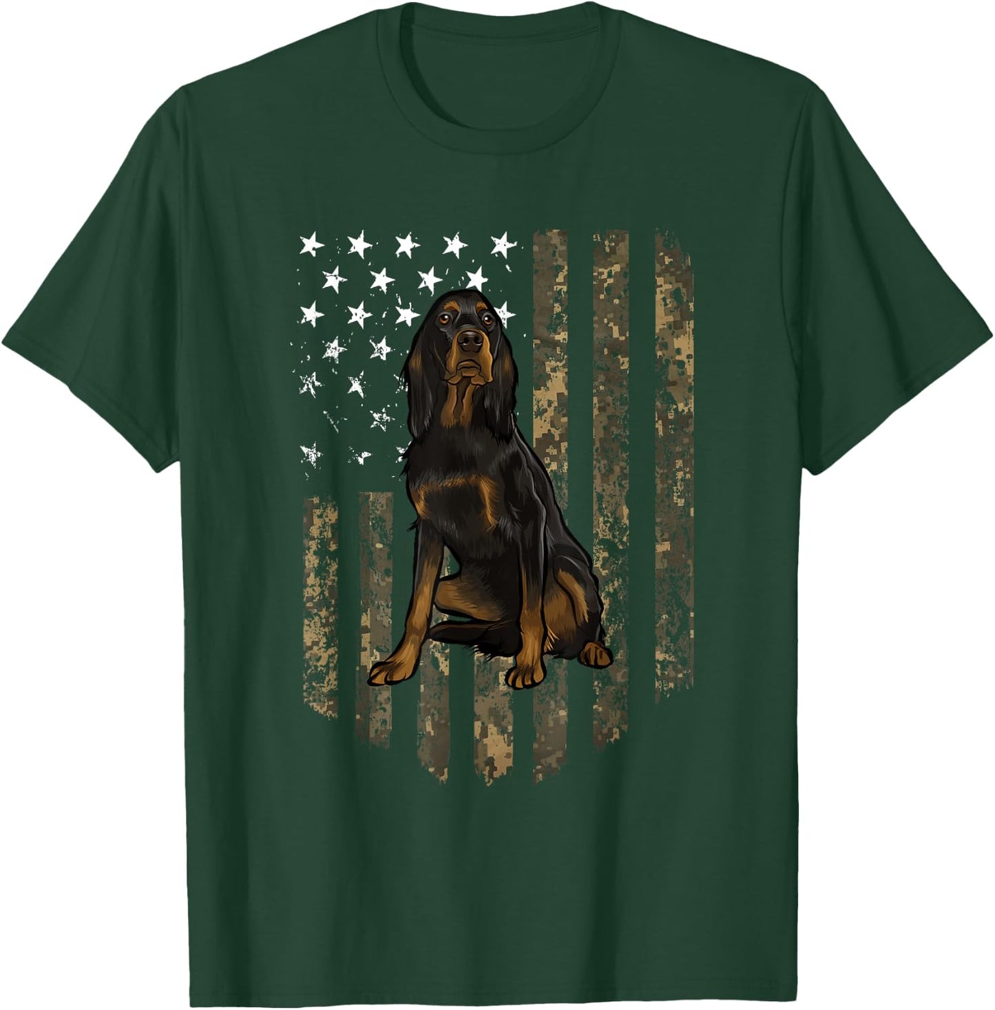 Camo American Flag Gordon Setter 4th Of July USA T-Shirt - T-Shirt | Forest