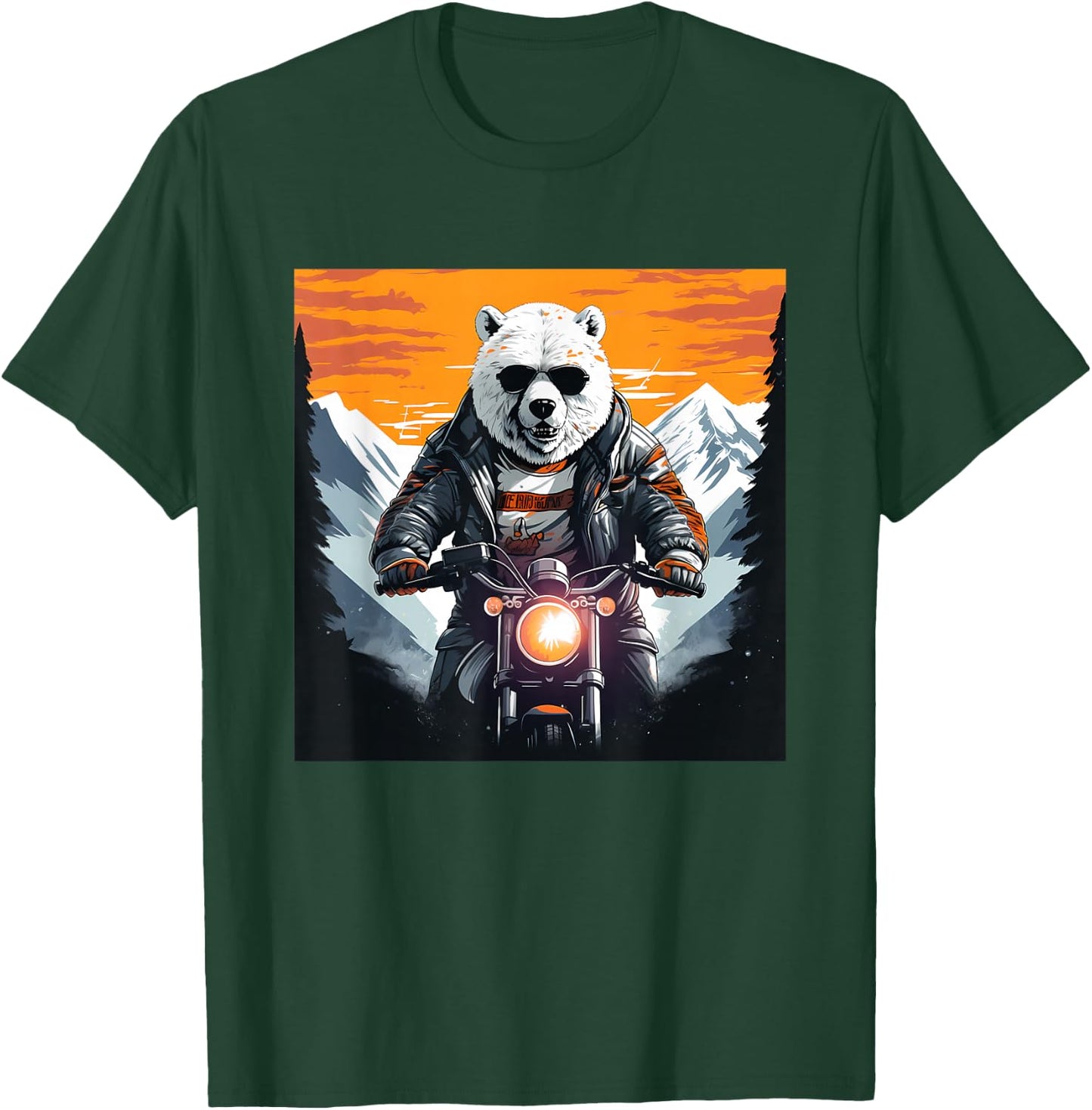 Biker Polar Bear Riding Motorcycle T-Shirt - T-Shirt | Forest
