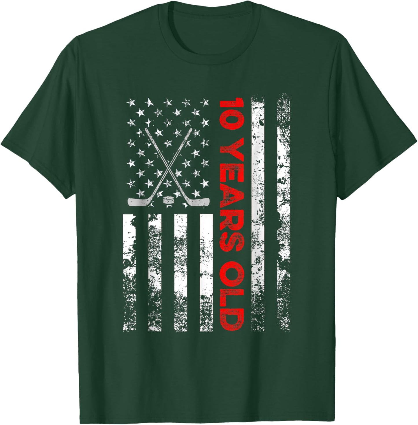10 Year Old Shirt 10th Birthday USA Flag Hockey Shirt Kids Men T-Shirt - T-Shirt | Forest