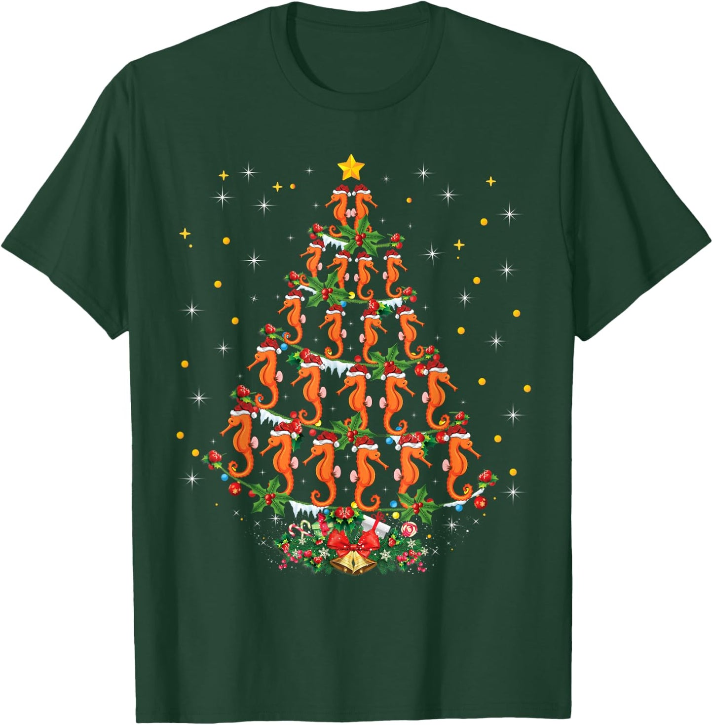Funny Seahorses Lover Xmas Gift Seahorse Christmas Tree T-Shirt - T-Shirt | Forest