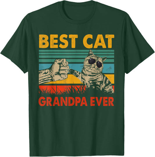 Vintage Retro Best Cat Grandpa Happy Father's Day Cat Lover Men Women T-Shirt - T-Shirt | Forest