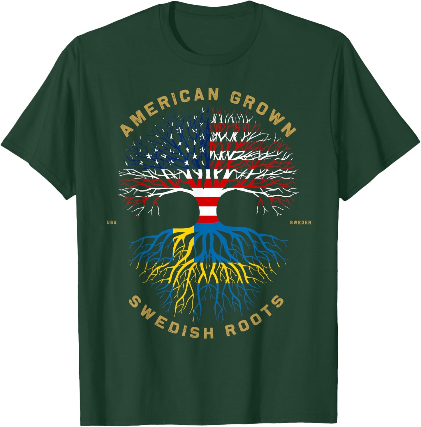 American Grown with Swedish Roots Tree USA Flag Unique Gifts T-Shirt - T-Shirt | Forest