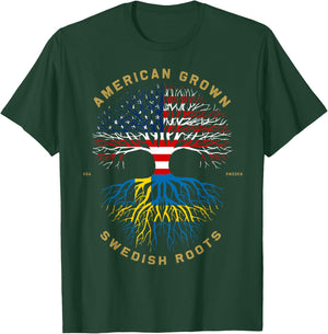 American Grown with Swedish Roots Tree USA Flag Unique Gifts T-Shirt - T-Shirt | Forest