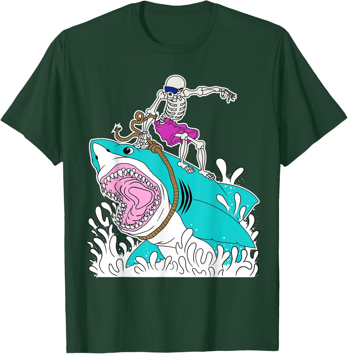 Funny Skeleton Surfing Shark Halloween T-Shirt - T-Shirt | Forest