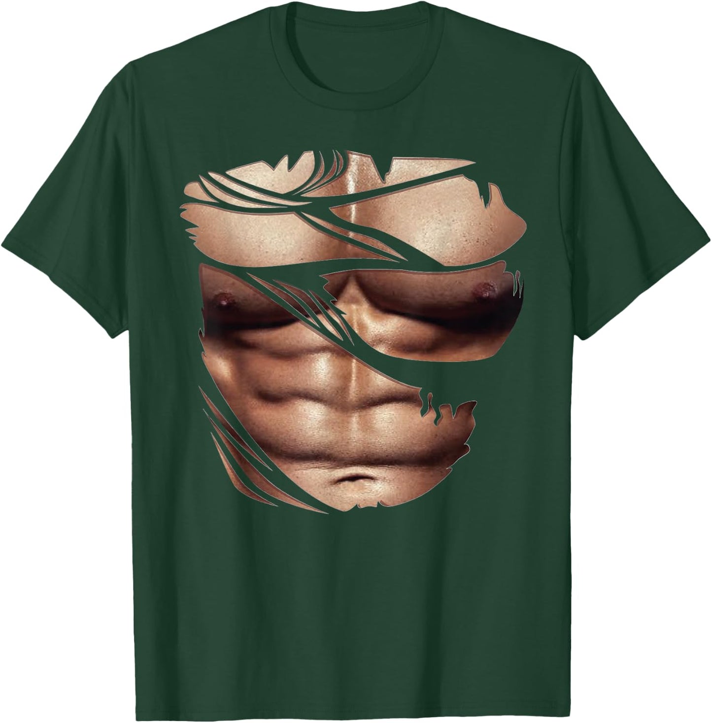 Fake Muscles Torn Breast Six Pack Abs T-Shirt - T-Shirt | Forest