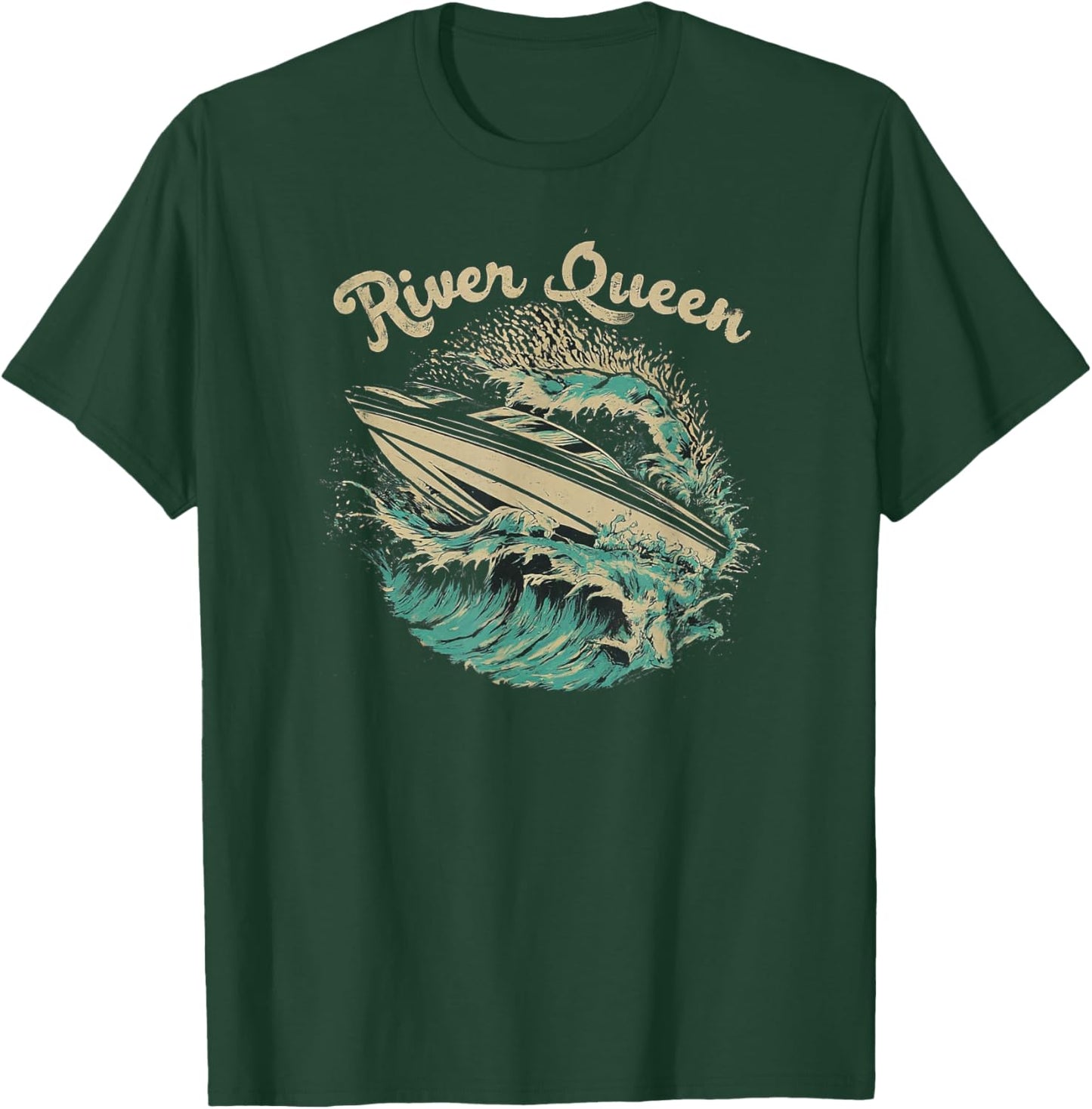 Big Wave River Queen Ski Boat T-Shirt - T-Shirt | Forest