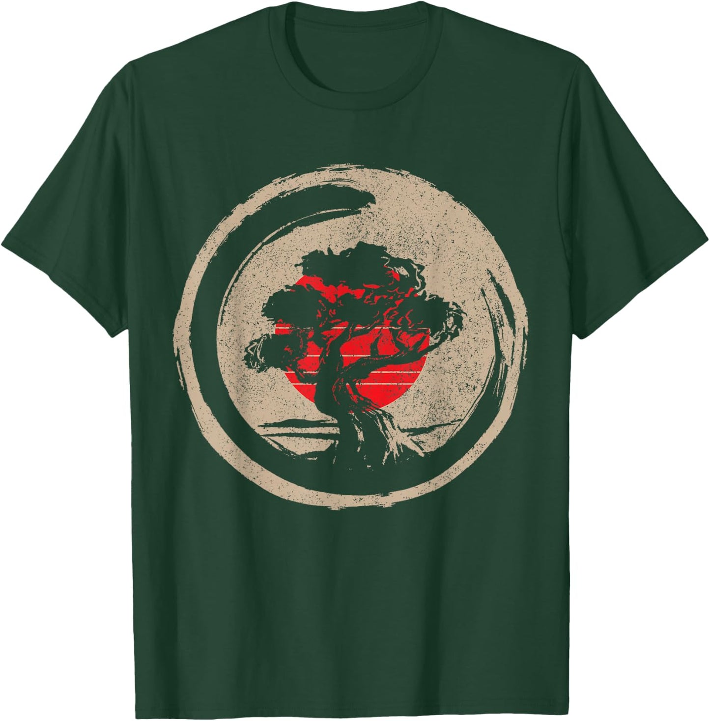 Bonsai Tree Japanese Flag Zen Vintage Gift T-Shirt - T-Shirt | Forest