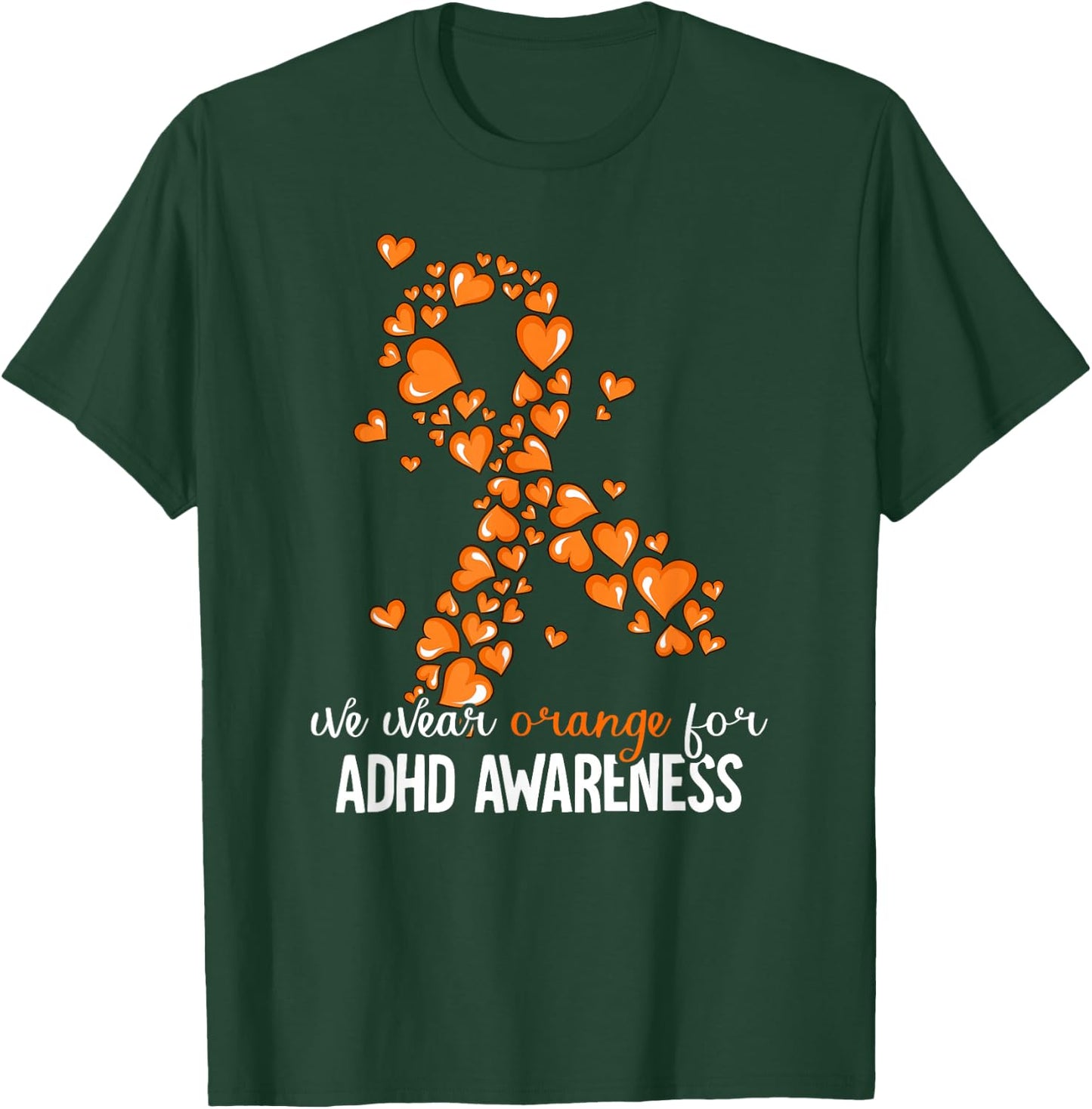 ADHD Gift -Kids Orange ADHD Awareness Casual Mandarin Collar Letter Print T-Shirt - T-Shirt | Forest