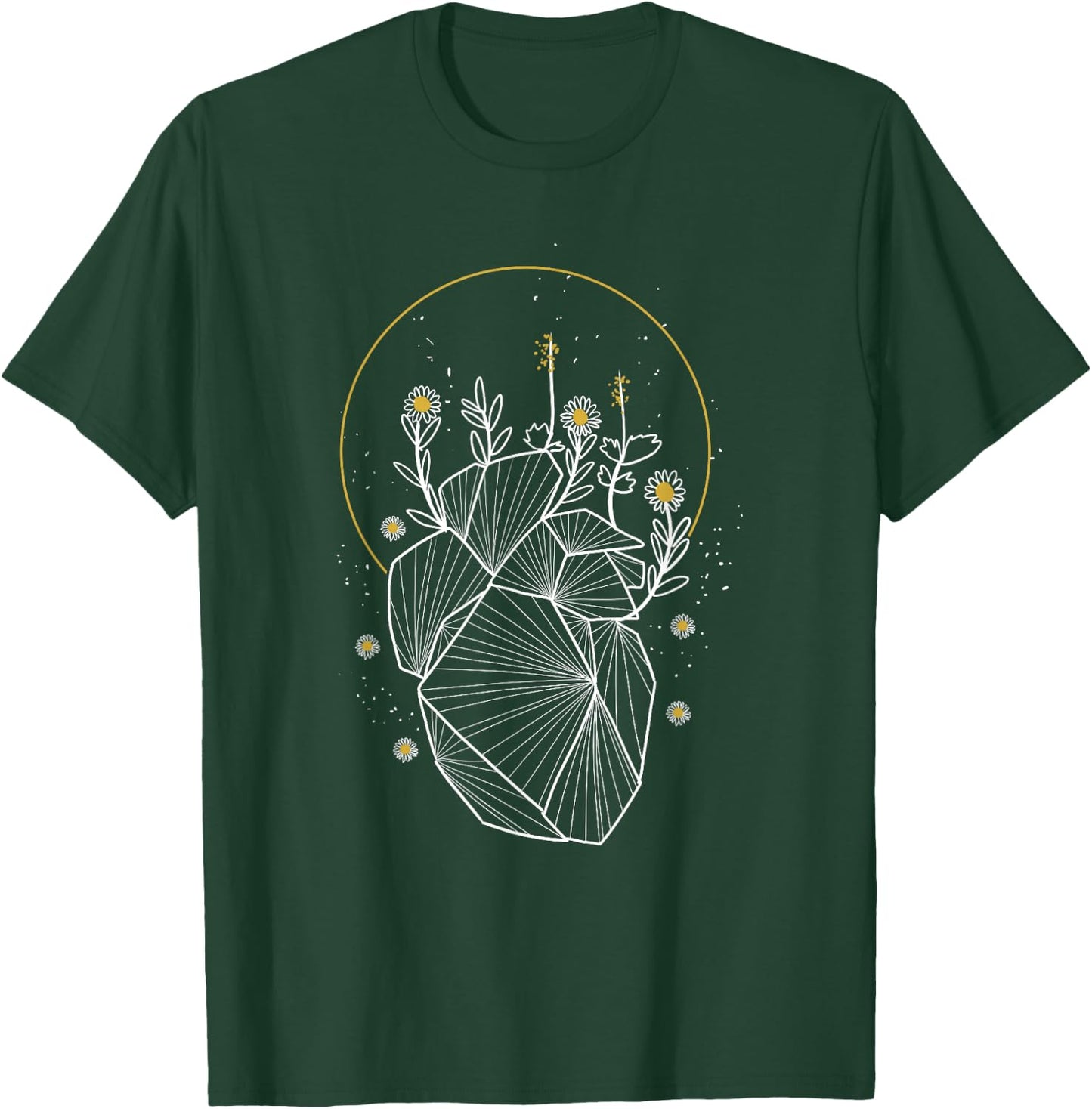 Moon Line Geometric Anatomical Heart Flowers Space Art Gift T-Shirt - T-Shirt | Forest