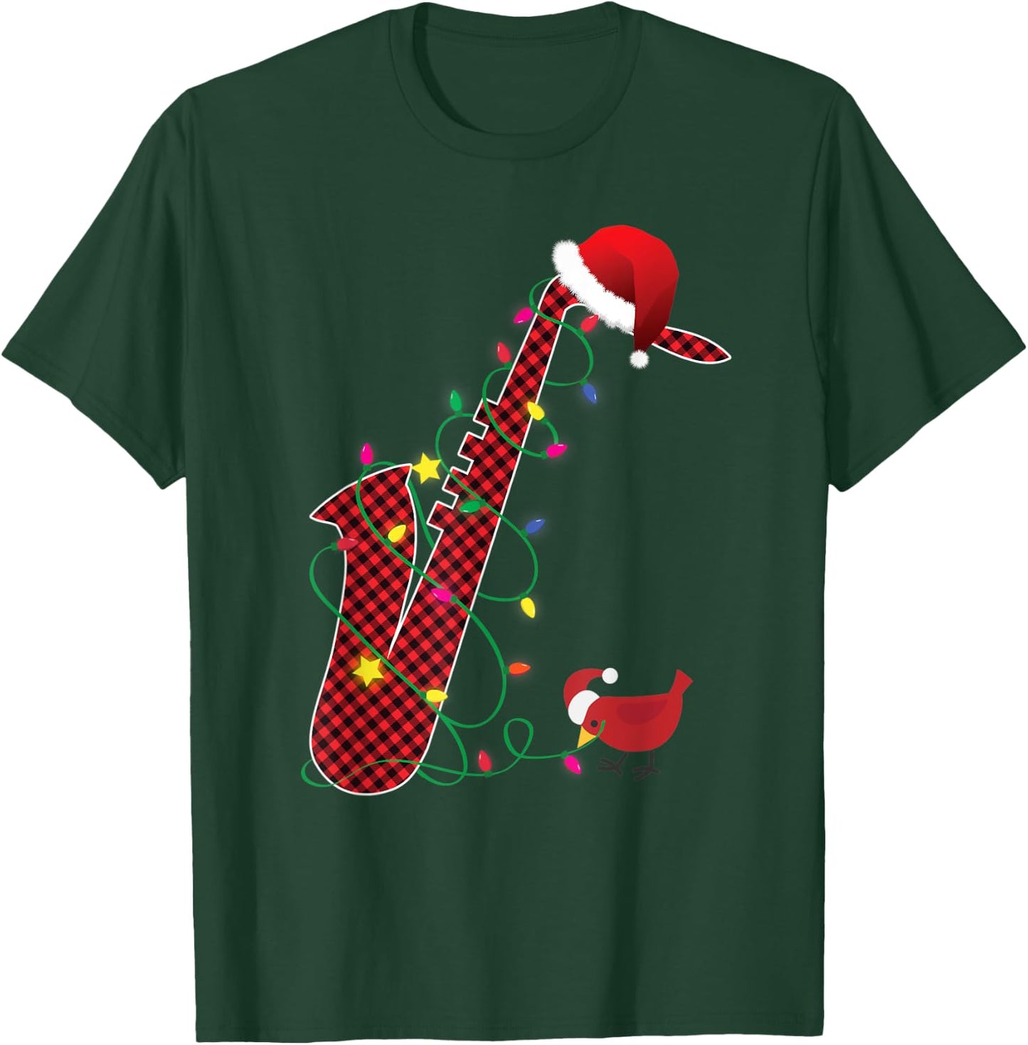 Red Buffalo Plaid Pajama Saxophone Lovers Christmas Lights T-Shirt - T-Shirt | Forest