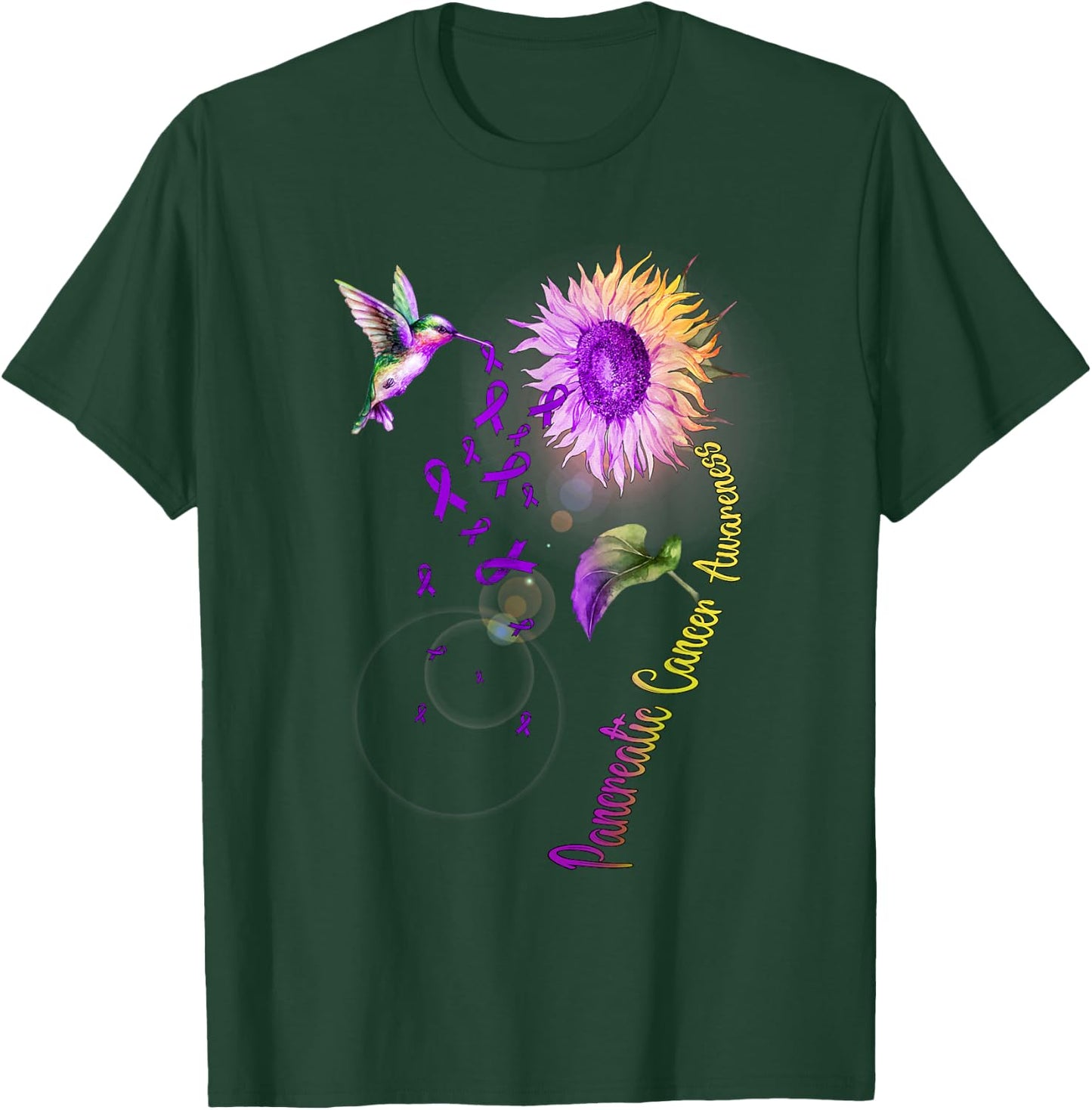 Pancreatic Cancer Sunflower Hummingbird T-Shirt - T-Shirt | Forest