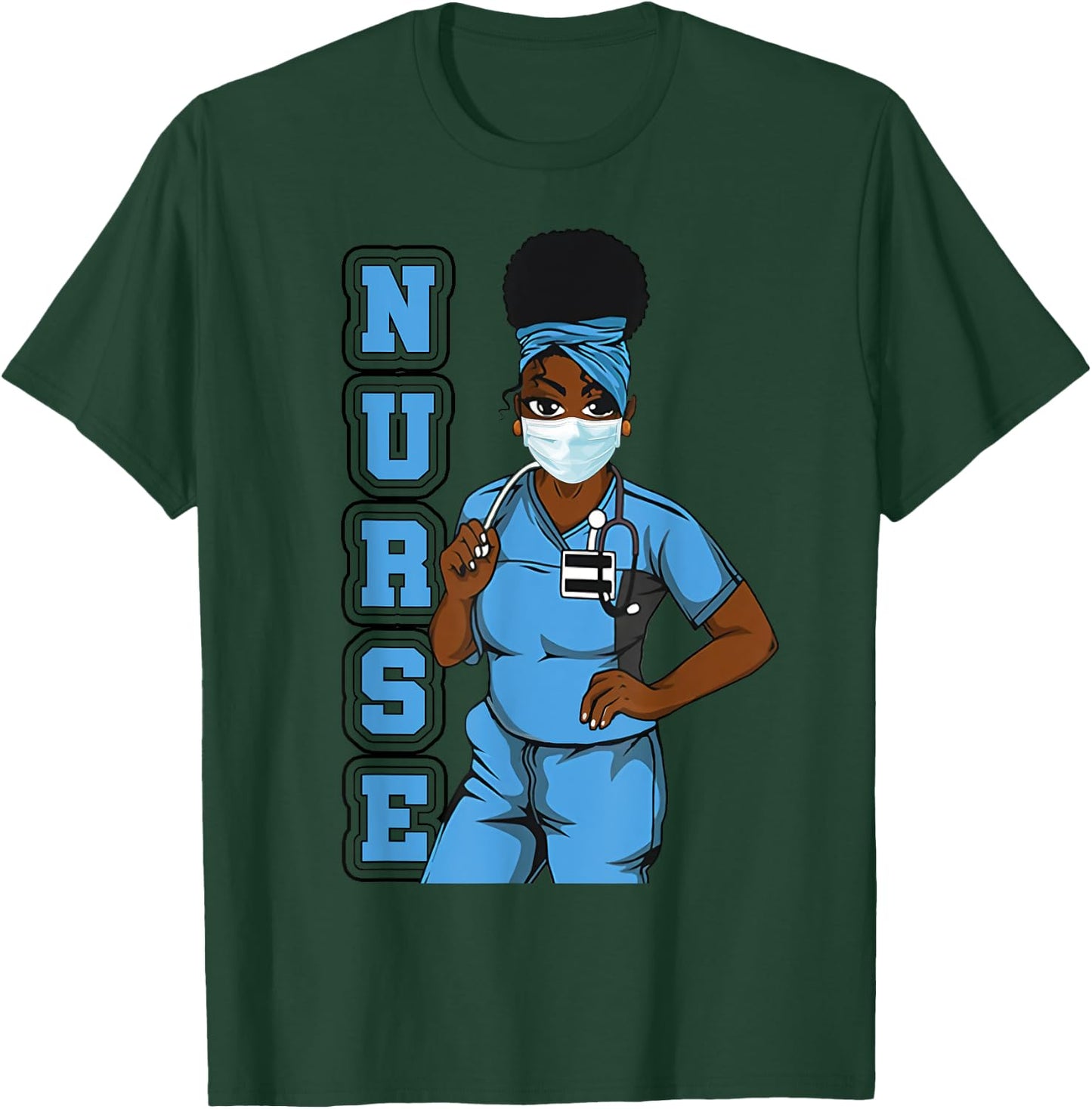 Black Nurse Uniform Face Mask Afro African Women Funny Gift T-Shirt - T-Shirt | Forest