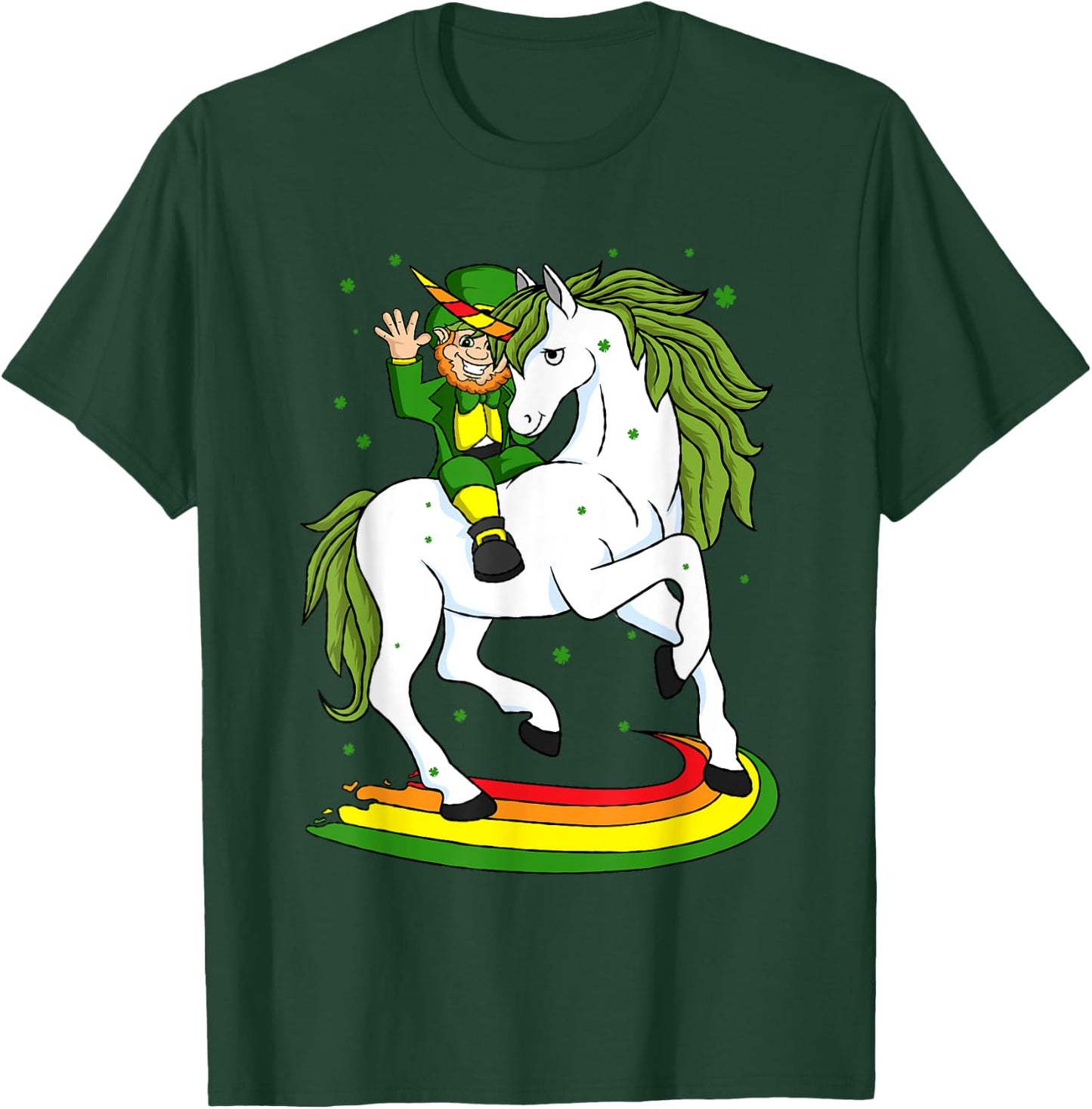 Leprechaun Riding A Magical St Patrick's Day Unicorn Gift T-Shirt - T-Shirt | Forest