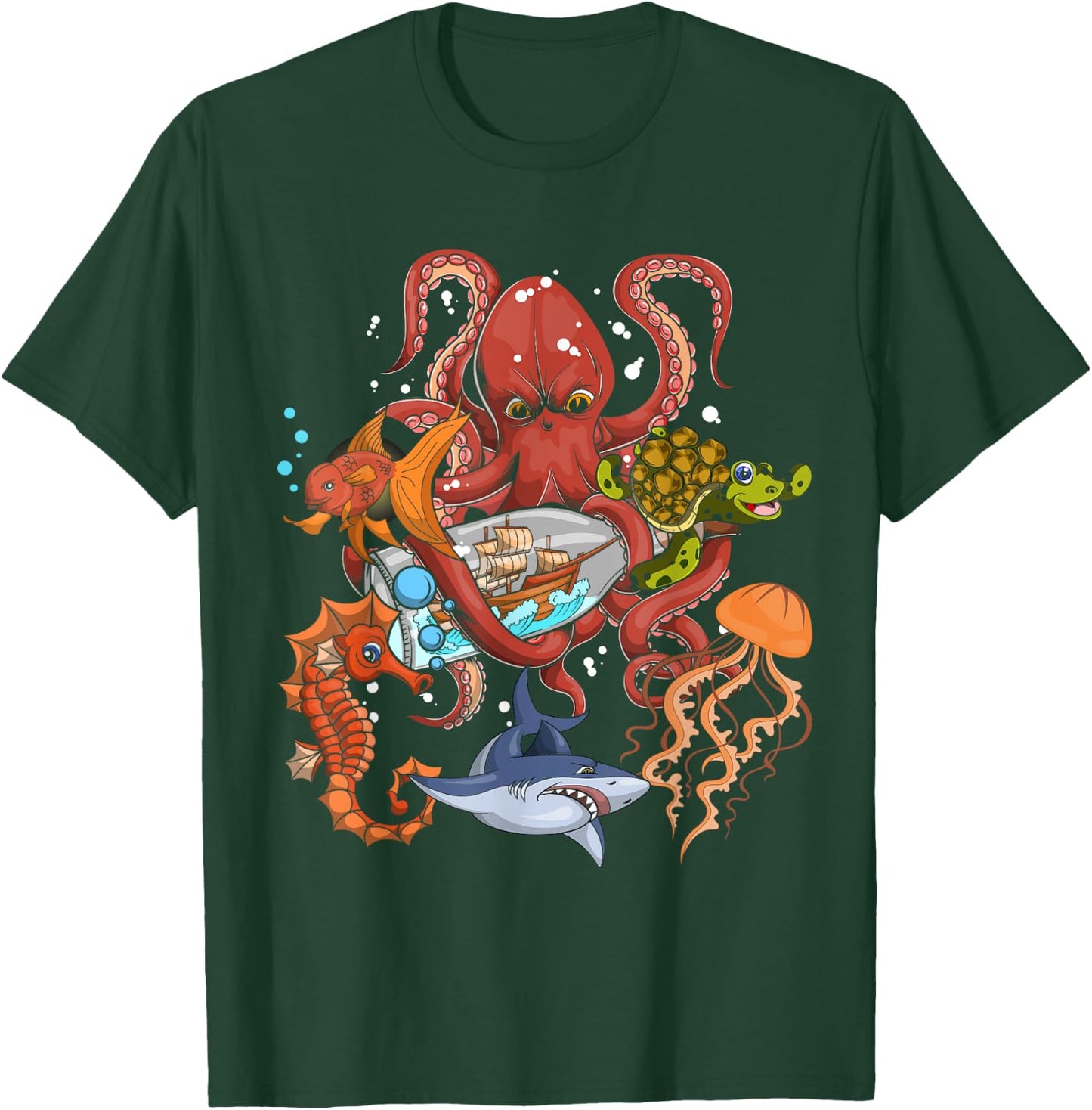 Jellyfish Turtle Seahorse Shark Octopus Kids Ocean Animal T-Shirt - T-Shirt | Forest