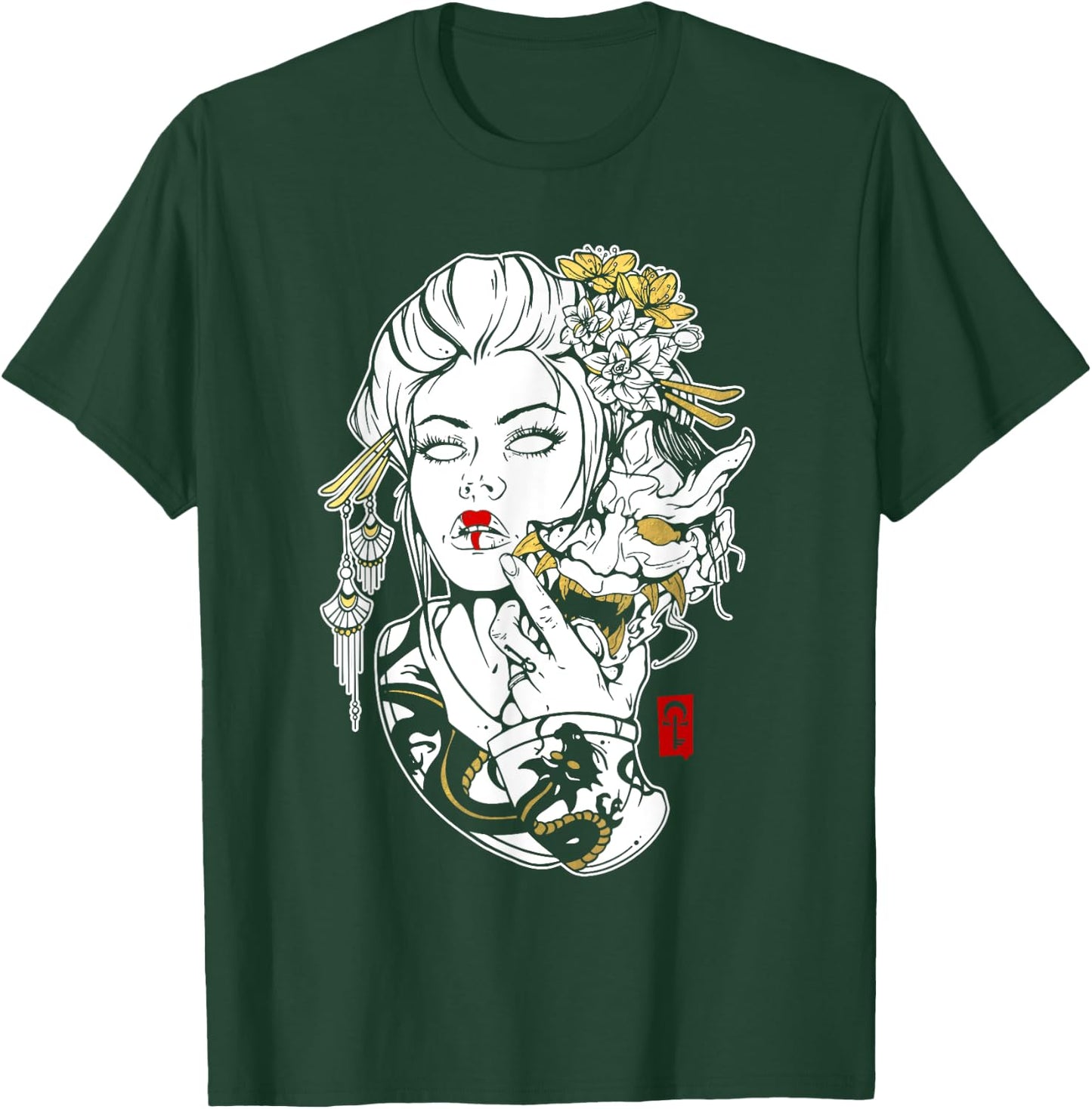 Skulls and Succulents Japanese Geisha Oni Mask T-Shirt - T-Shirt | Forest