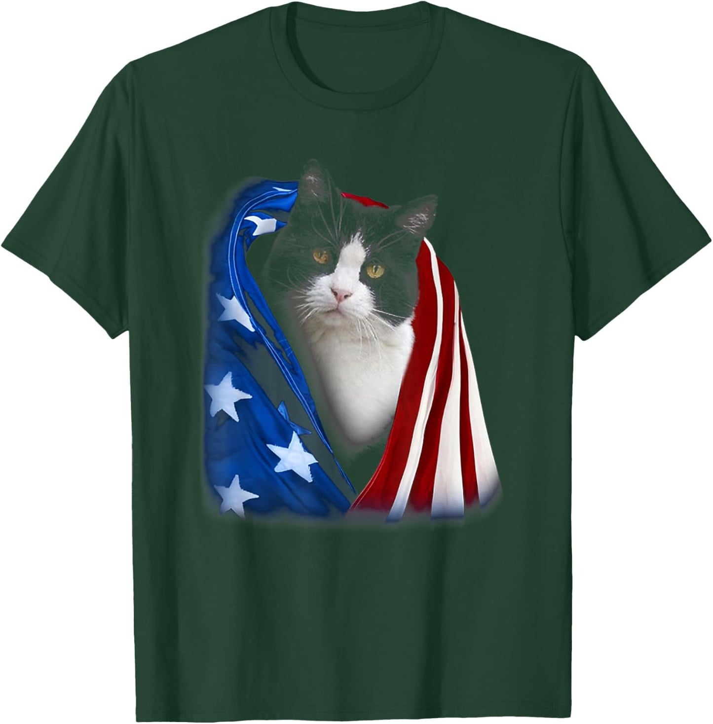 American Flag Cover Tuxedo Cats Kitten 4th July Independence Women Men T-Shirt - T-Shirt | Forest