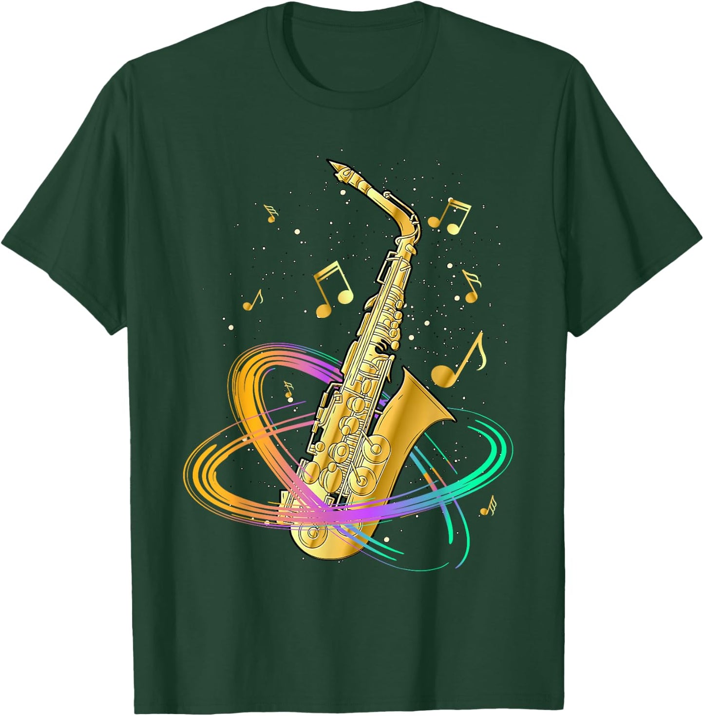 Saxophone Player Musical Notes Jazz Musician Saxophonist Sax T-Shirt - T-Shirt | Forest