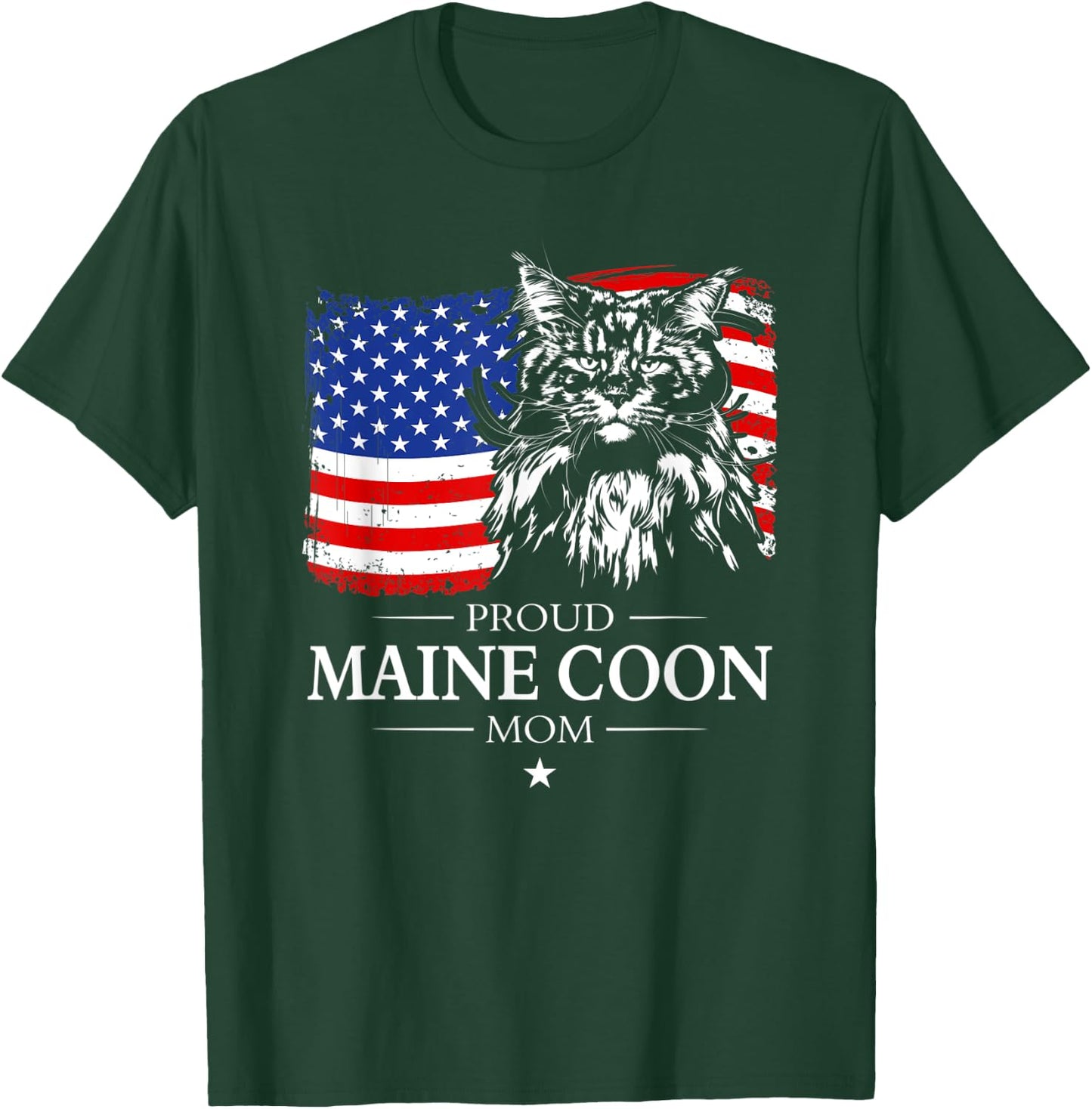 Proud Maine Coon Mom American Flag patriotic cat gift T-Shirt - T-Shirt | Forest