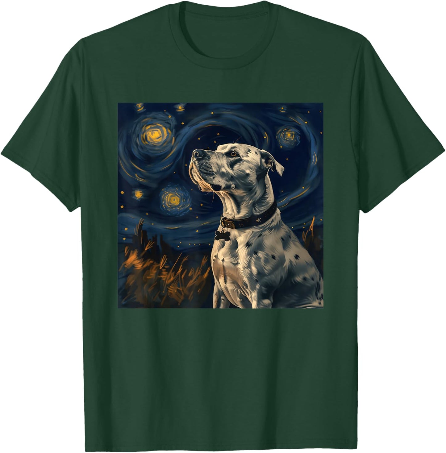 Pit Bull Dog Owner Van Gogh Style Starry Night T-Shirt - T-Shirt | Forest