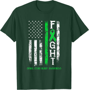 Spinal Cord Injury Warrior US Flag T-Shirt - T-Shirt | Forest