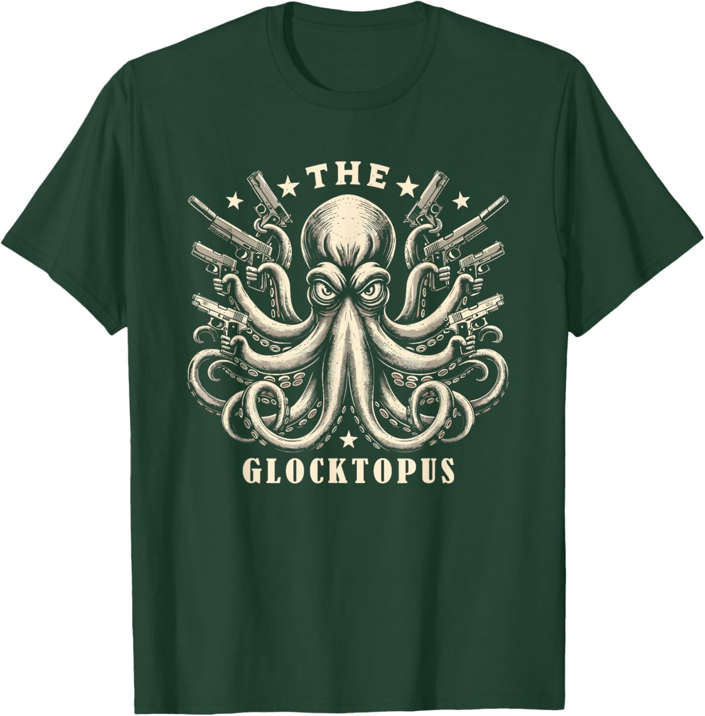Gun Lover Vintage Squid Octopus Meme Funny Graphic Art T-Shirt - T-Shirt | Forest