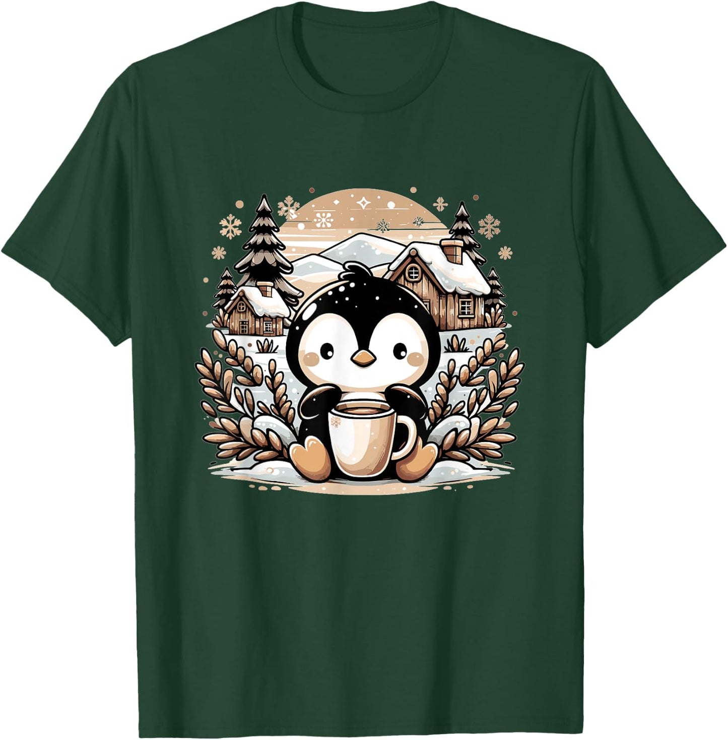 Penguin Coffee Winter Christmas Cute Funny Penguin T-Shirt - T-Shirt | Forest