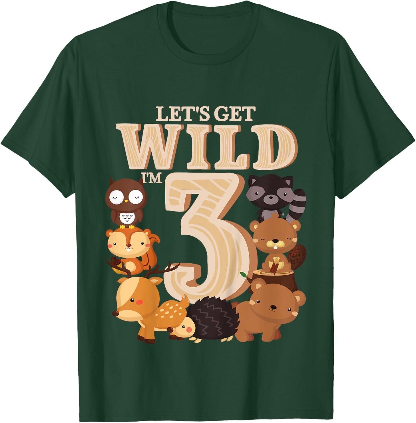 3 Year Old Woodland Animals Birthday Wild Forest 3rd Gift T-Shirt - T-Shirt | Forest