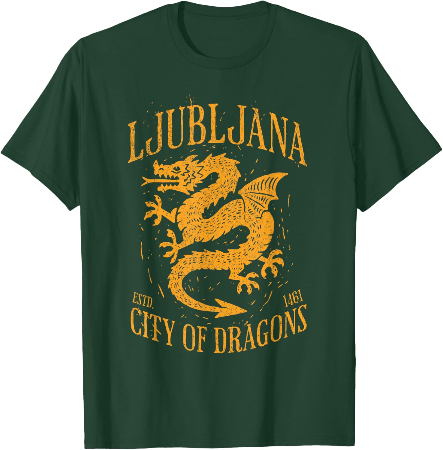 Ljubljana Slovenia Est 1461 City of Dragons Vintage Grunge T-Shirt - T-Shirt | Forest