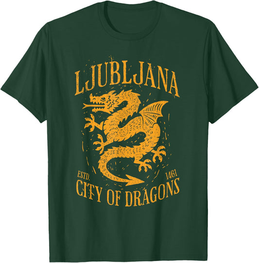Ljubljana Slovenia Est 1461 City of Dragons Vintage Grunge T-Shirt - T-Shirt | Forest