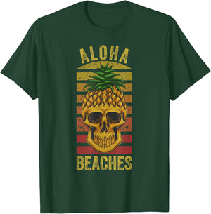 Hawaiian Pineapple Skull Aloha Beaches Funny Hawaii Summer T-Shirt - T-Shirt | Forest