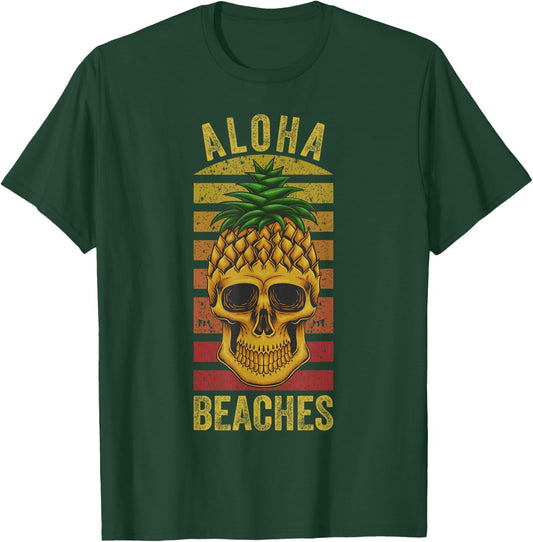 Hawaiian Pineapple Skull Aloha Beaches Funny Hawaii Summer T-Shirt - T-Shirt | Forest