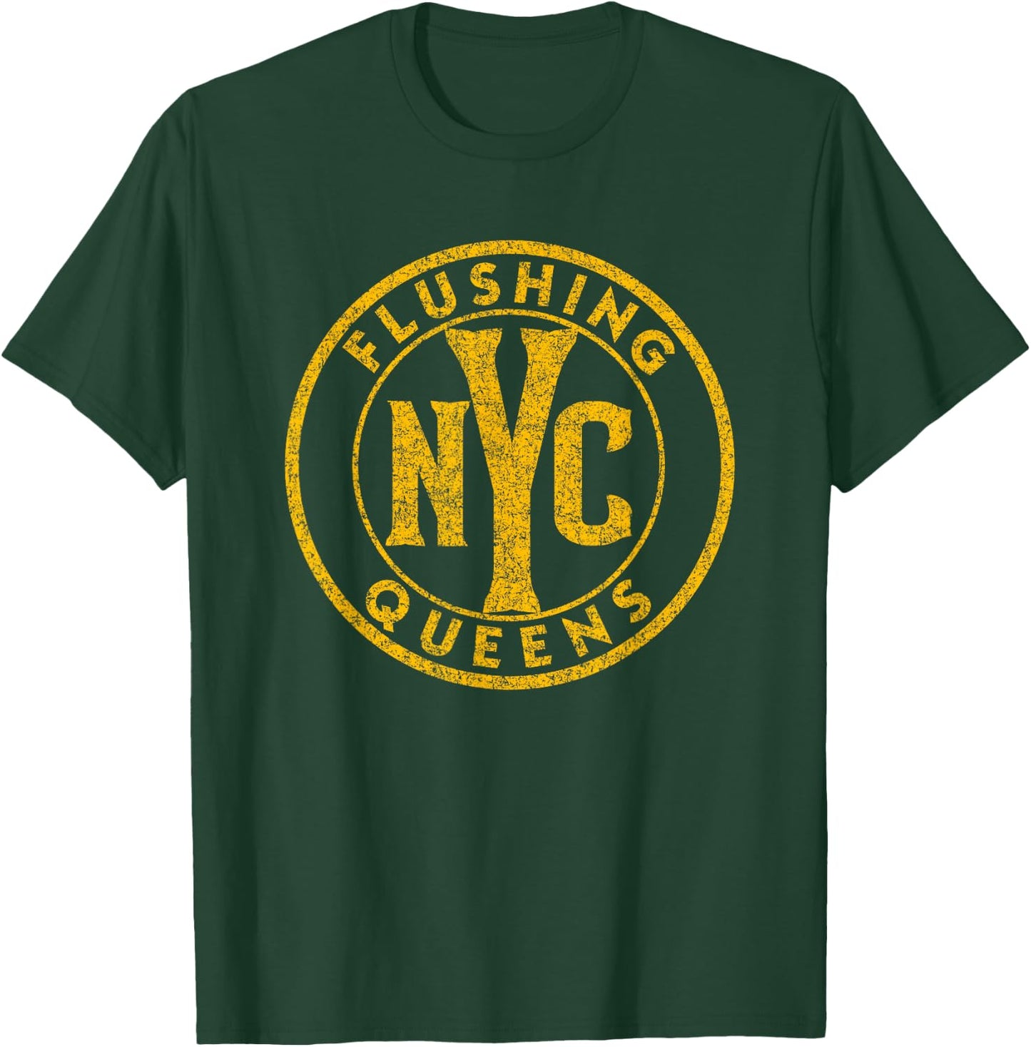 Flushing Queens NYC Circle Sign Distressed Amber Print T-Shirt - T-Shirt | Forest